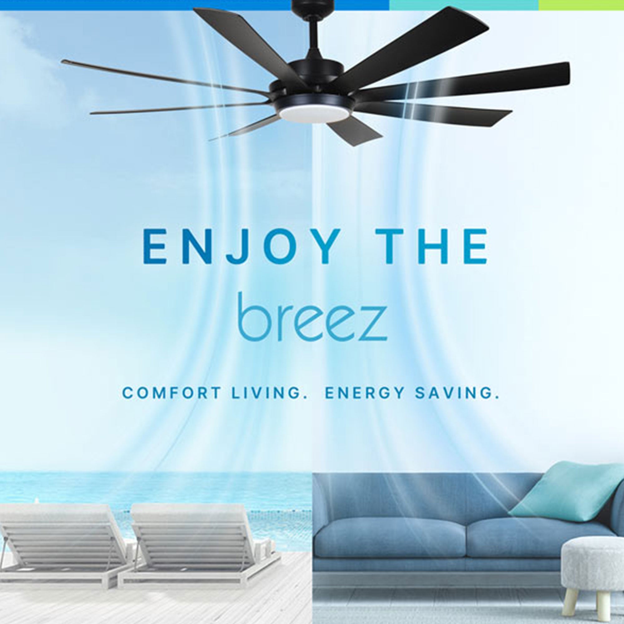 Delta Breez Rio Vista 60" Ceiling Fan with LED, Remote, Indoor/Outdoor, White - VMInnovations