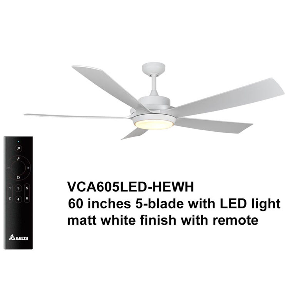 Delta Breez Pleasanton 60" Ceiling Fan with LED, Remote, Indoor/Outdoor, White