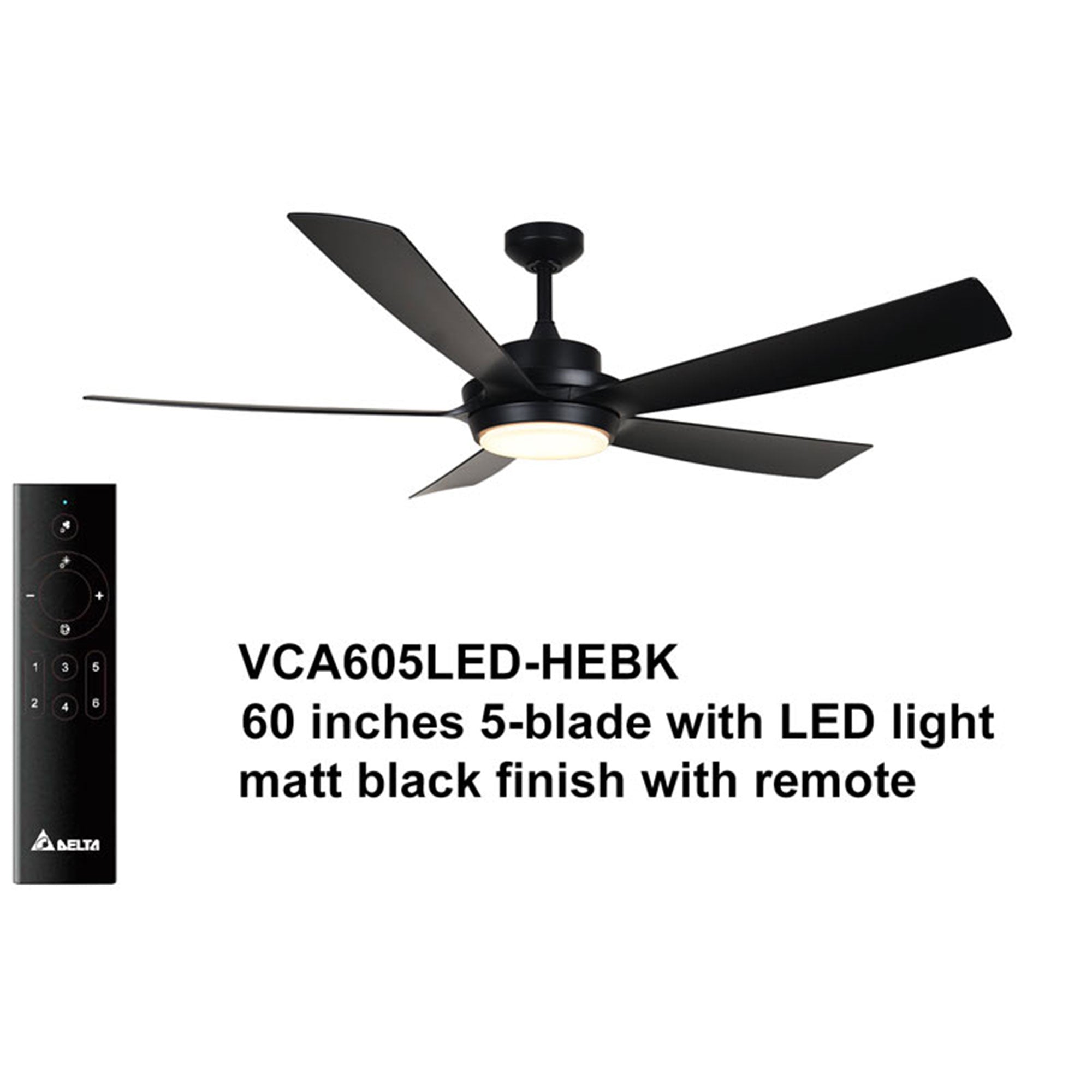 Delta Breez Pleasanton 60" Ceiling Fan w/LED, Remote, Indoor/Outdoor,Black(Used) - VMInnovations