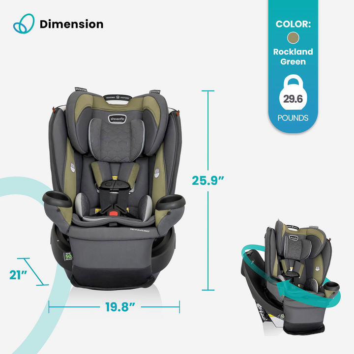 Evenflo Revolve360 Extend Rotational Convertible Child Car Seat, Rockland Green - VMInnovations