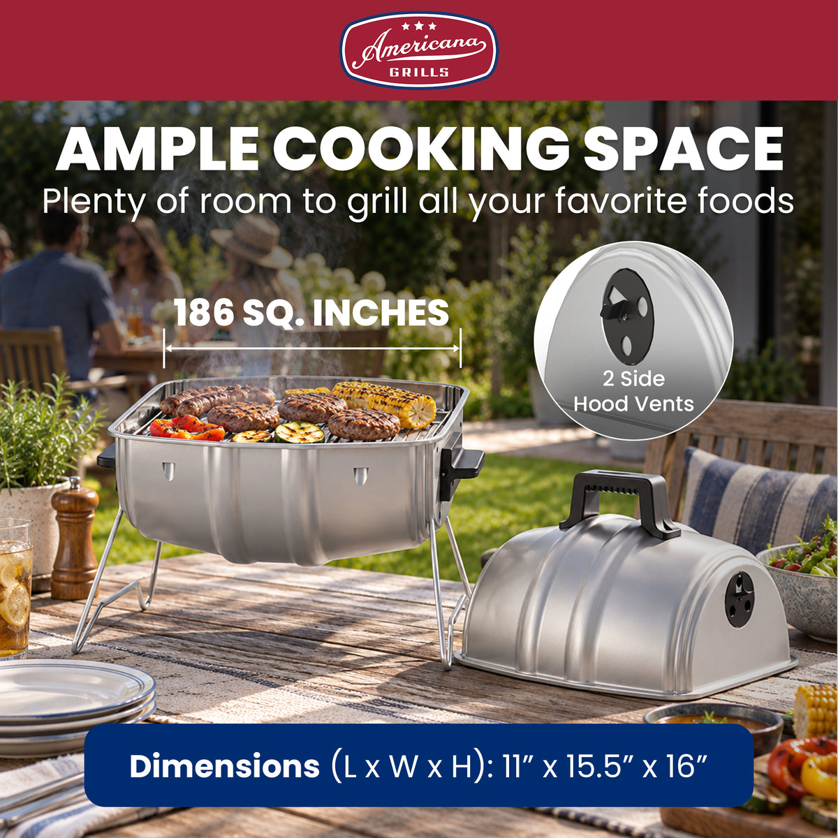 Americana Grills Keg A Que Charcoal BBQ Portable Grill, 186 Square Inch, Silver