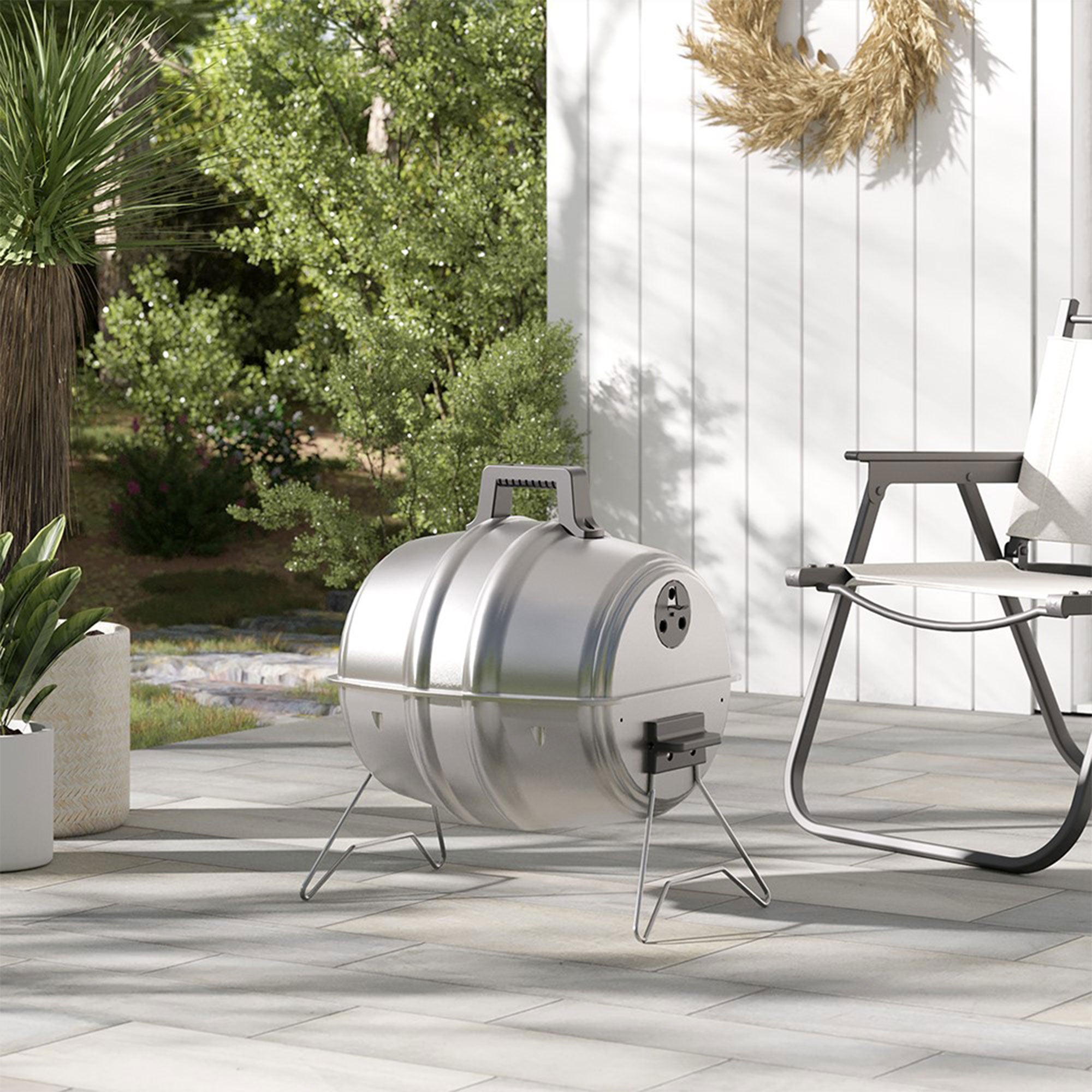 Americana Grills Keg A Que Charcoal BBQ Portable Grill, 186 Square Inch, Silver