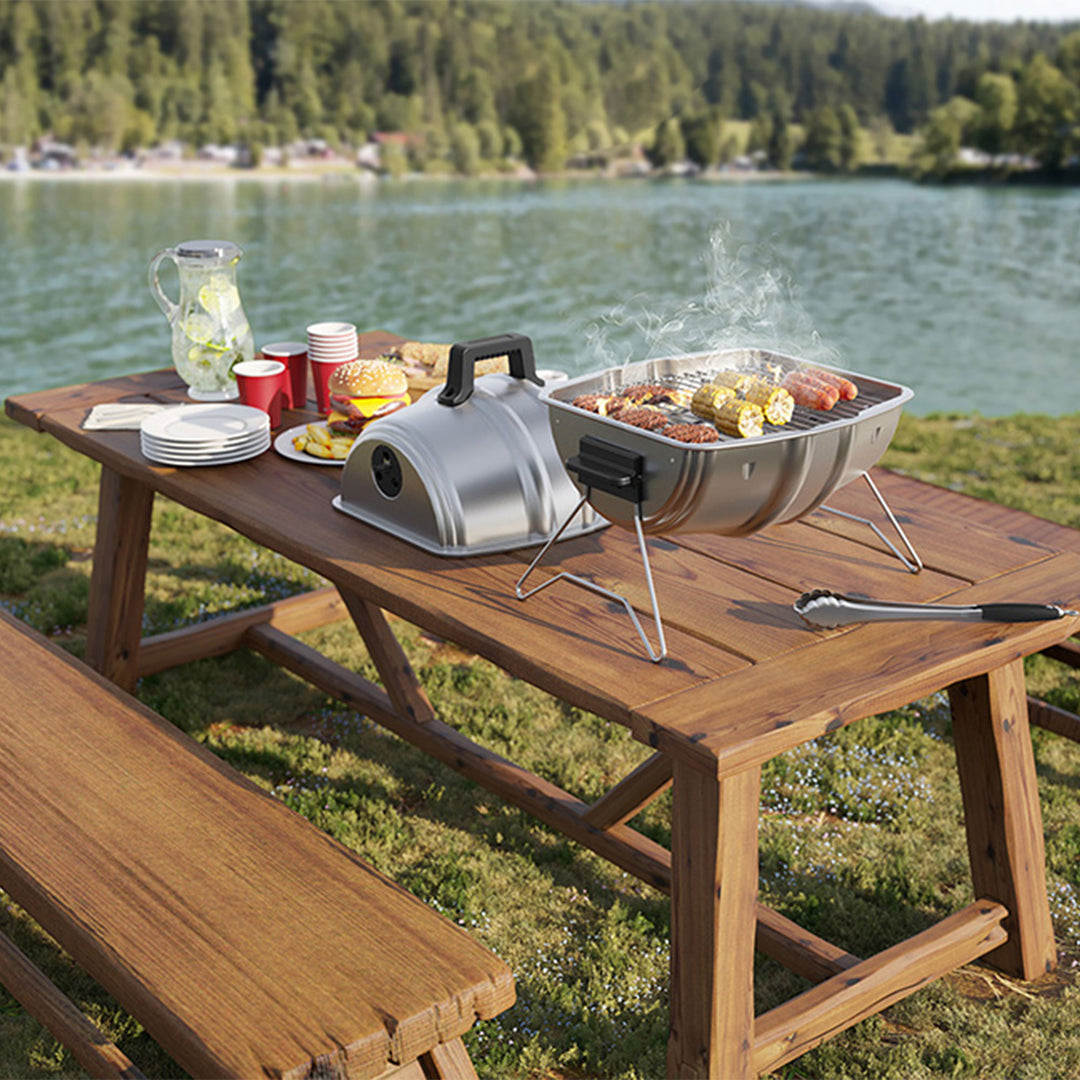 Americana Grills Keg A Que Charcoal BBQ Portable Grill, 186 Square Inch, Silver - VMInnovations