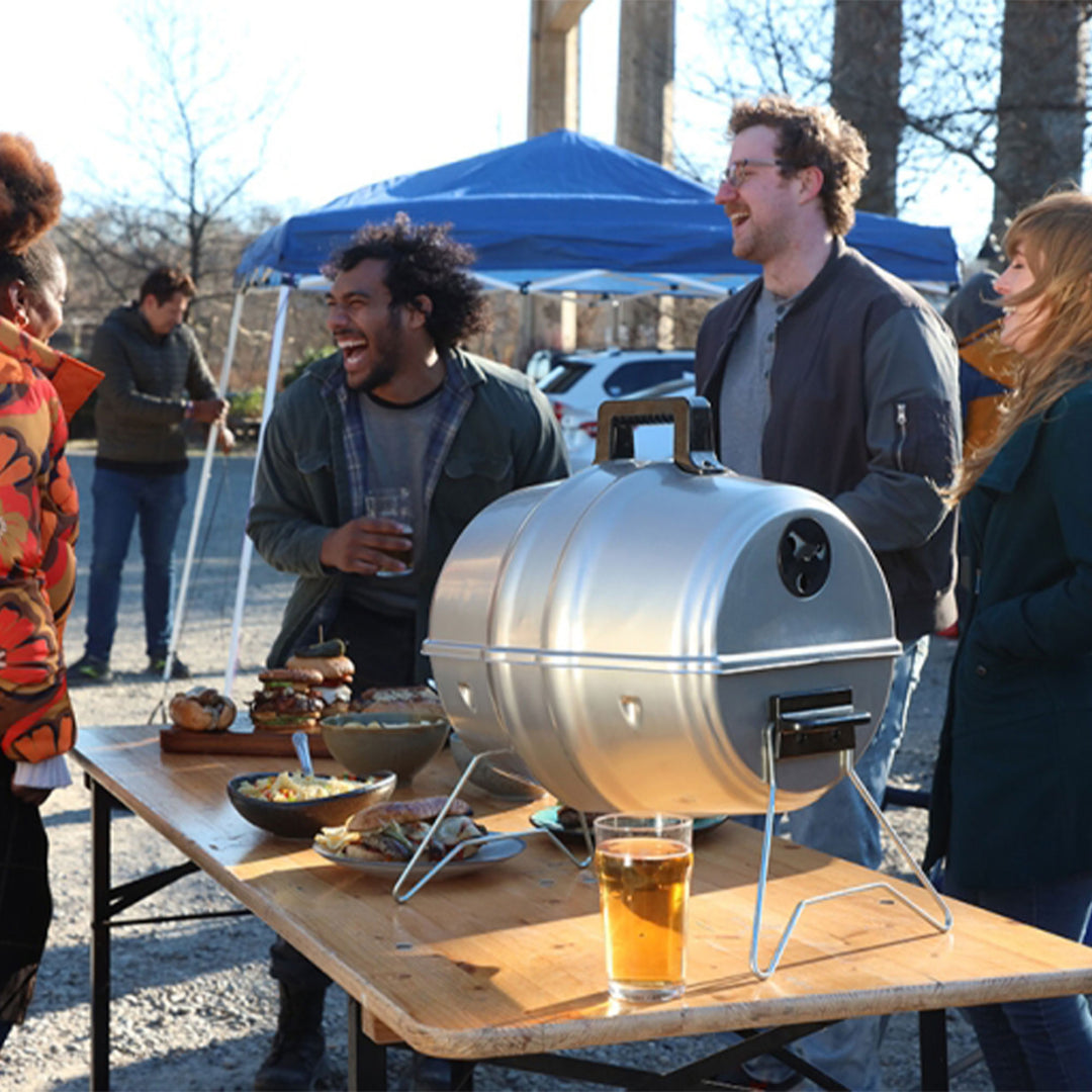 Americana Grills Keg A Que Charcoal BBQ Portable Grill, 186 Square Inch, Silver - VMInnovations