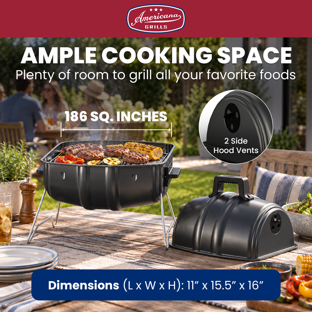 Americana Grills Keg A Que Charcoal BBQ Portable Grill, 186 Square Inch, Black