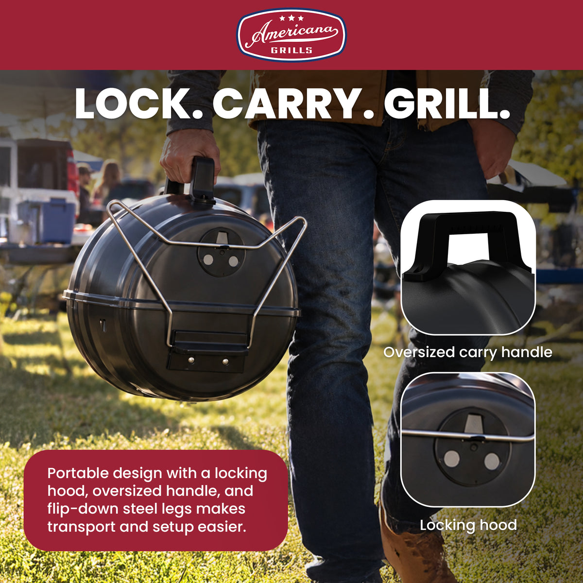 Americana Grills Keg A Que Charcoal BBQ Portable Grill, 186 Square Inch, Black