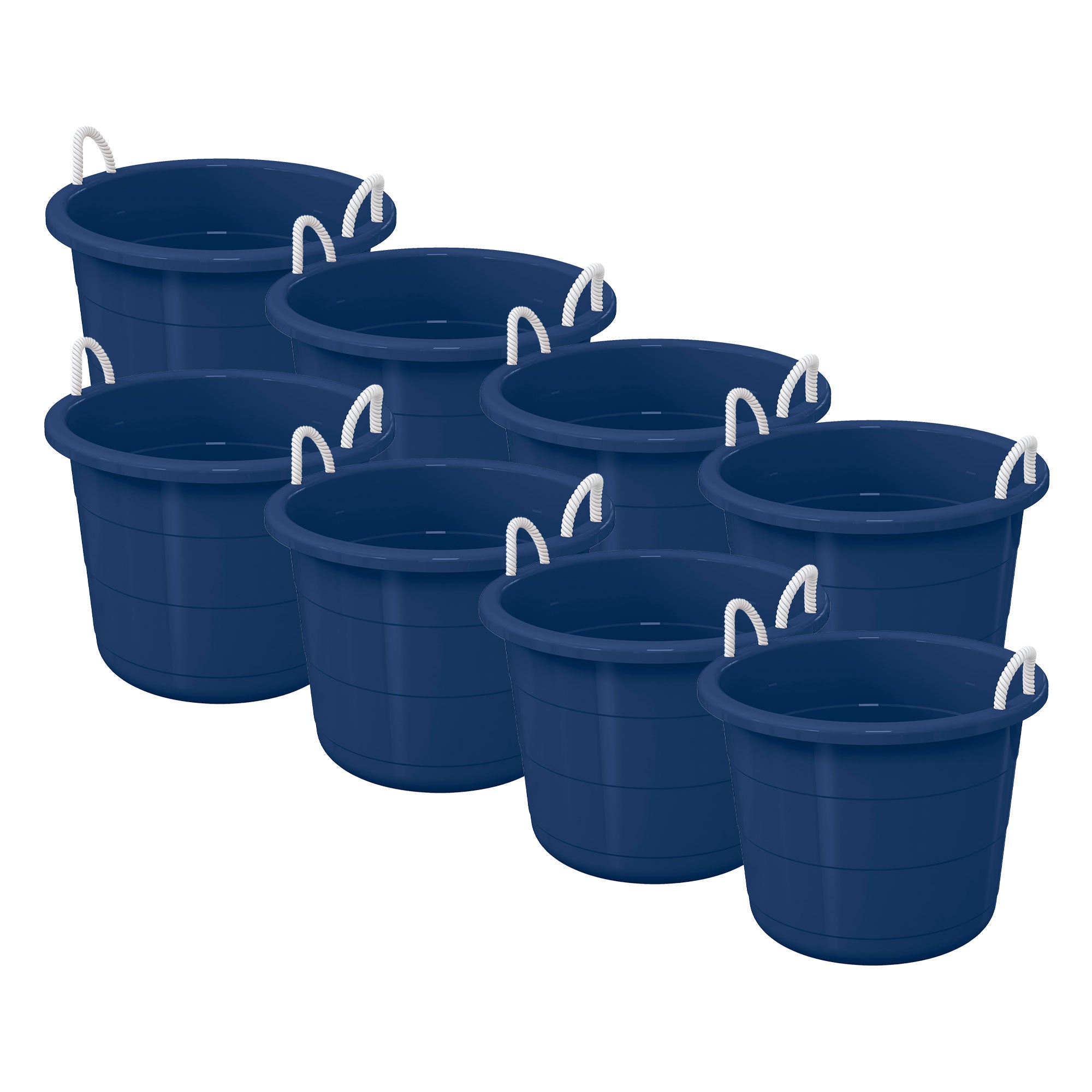 Life Story 17 Gallon Round Open Storage Bucket with Rope Handles, Blue, 8 Pack