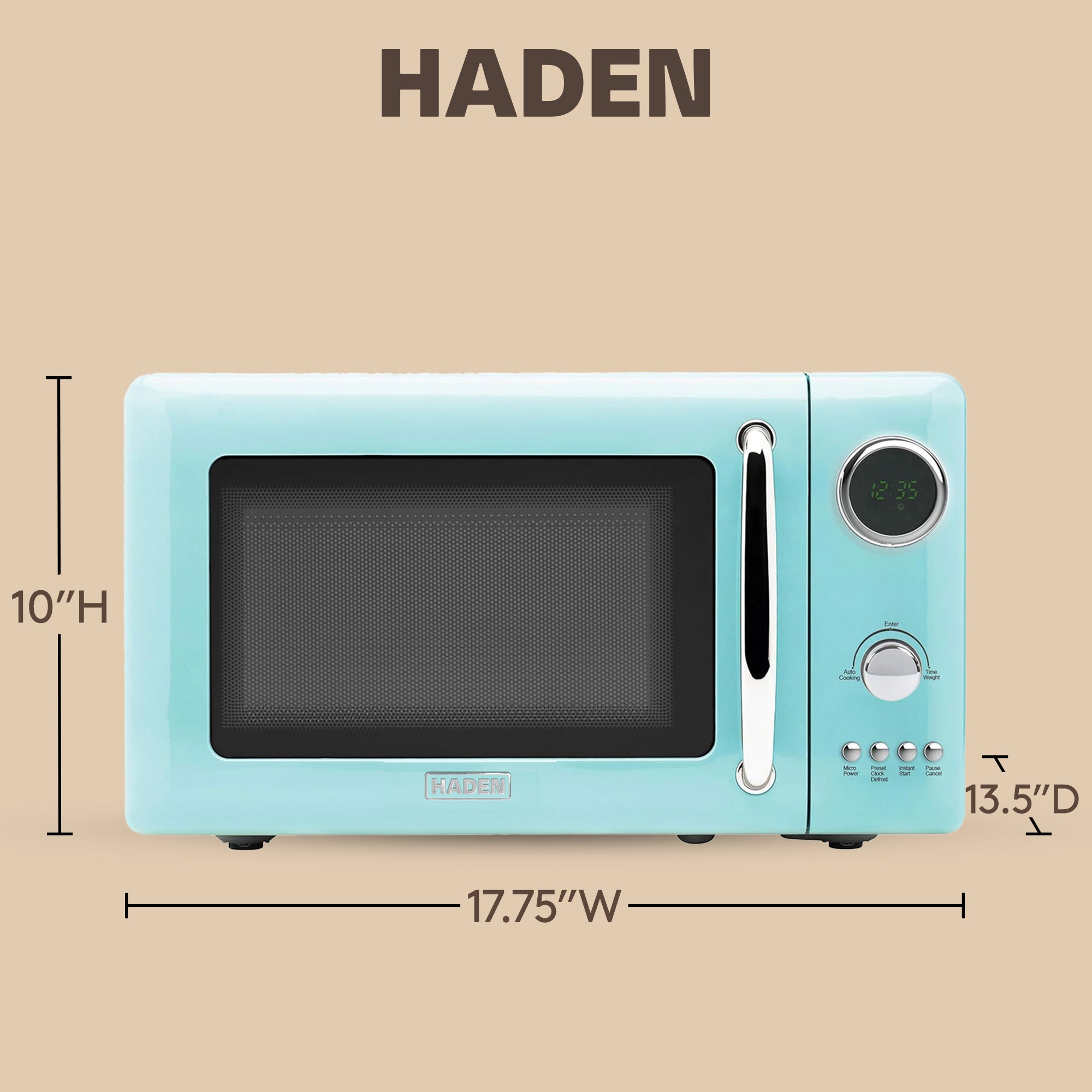 Haden 700W .7 Cubic Foot Microwave Oven w/Digital Controls, Turquoise (Open Box)