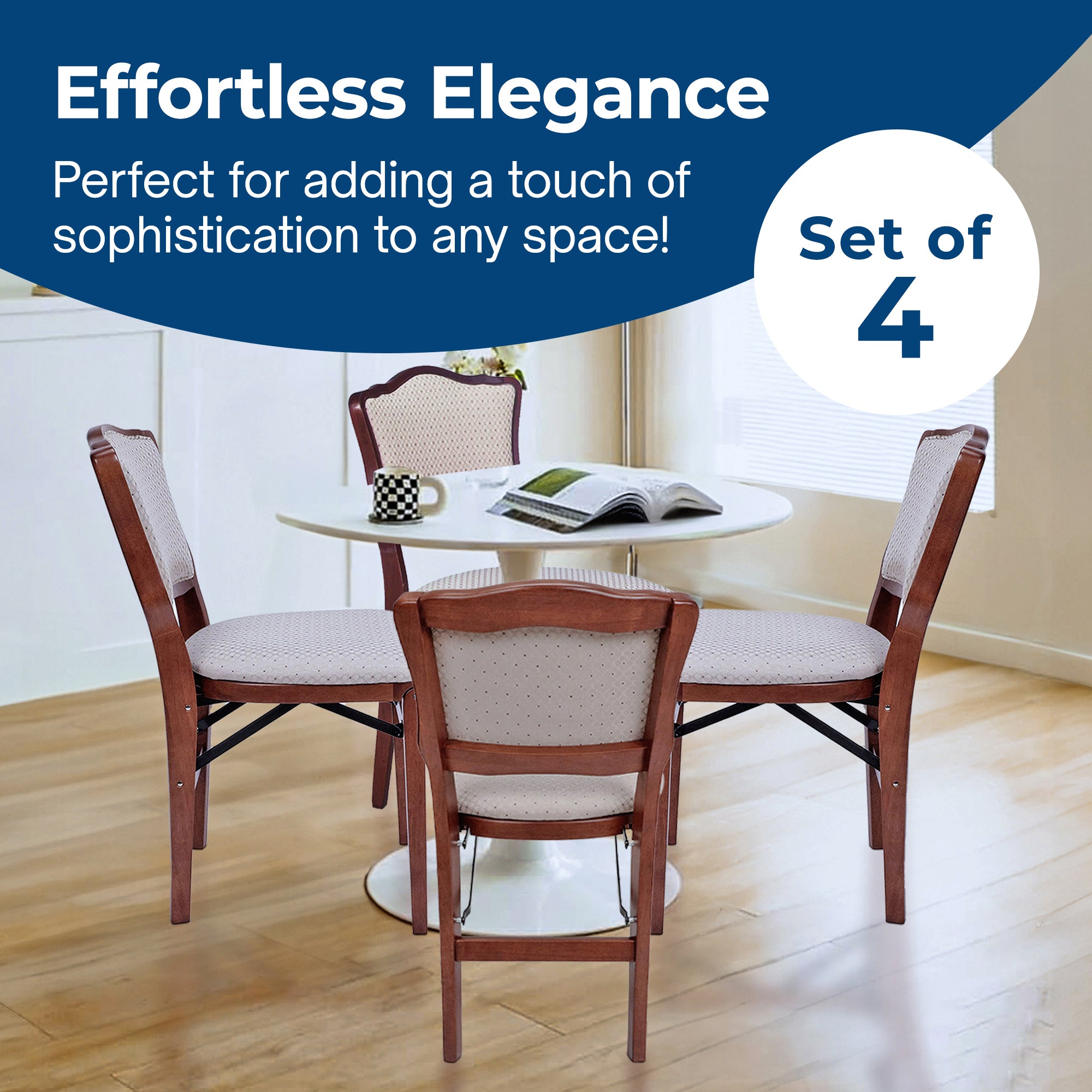 MECO Stakmore French Fabric Upholstered Seat Folding Chair Set, 4 Pack, Cherry