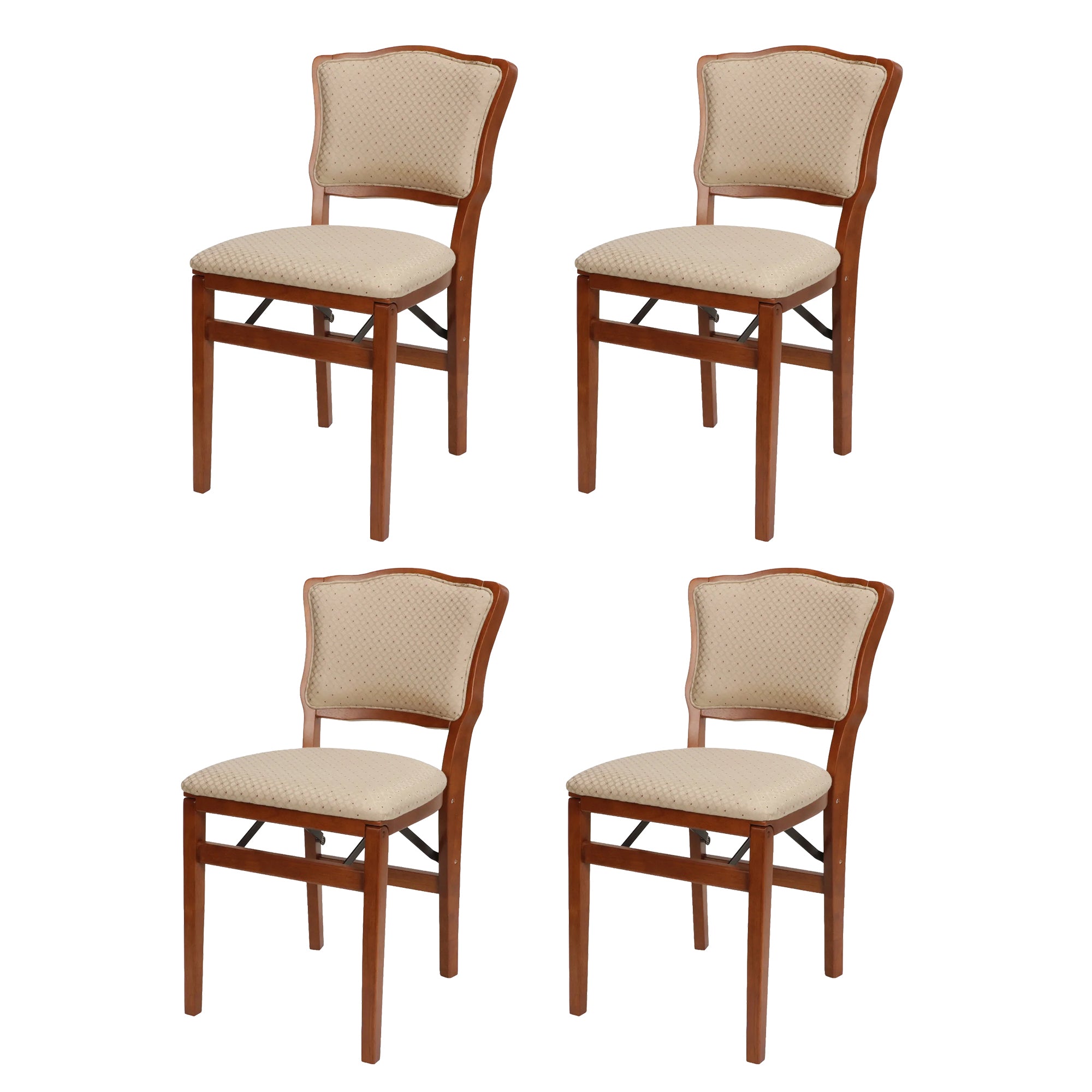 MECO Stakmore French Fabric Upholstered Seat Folding Chair Set, 4 Pack, Cherry