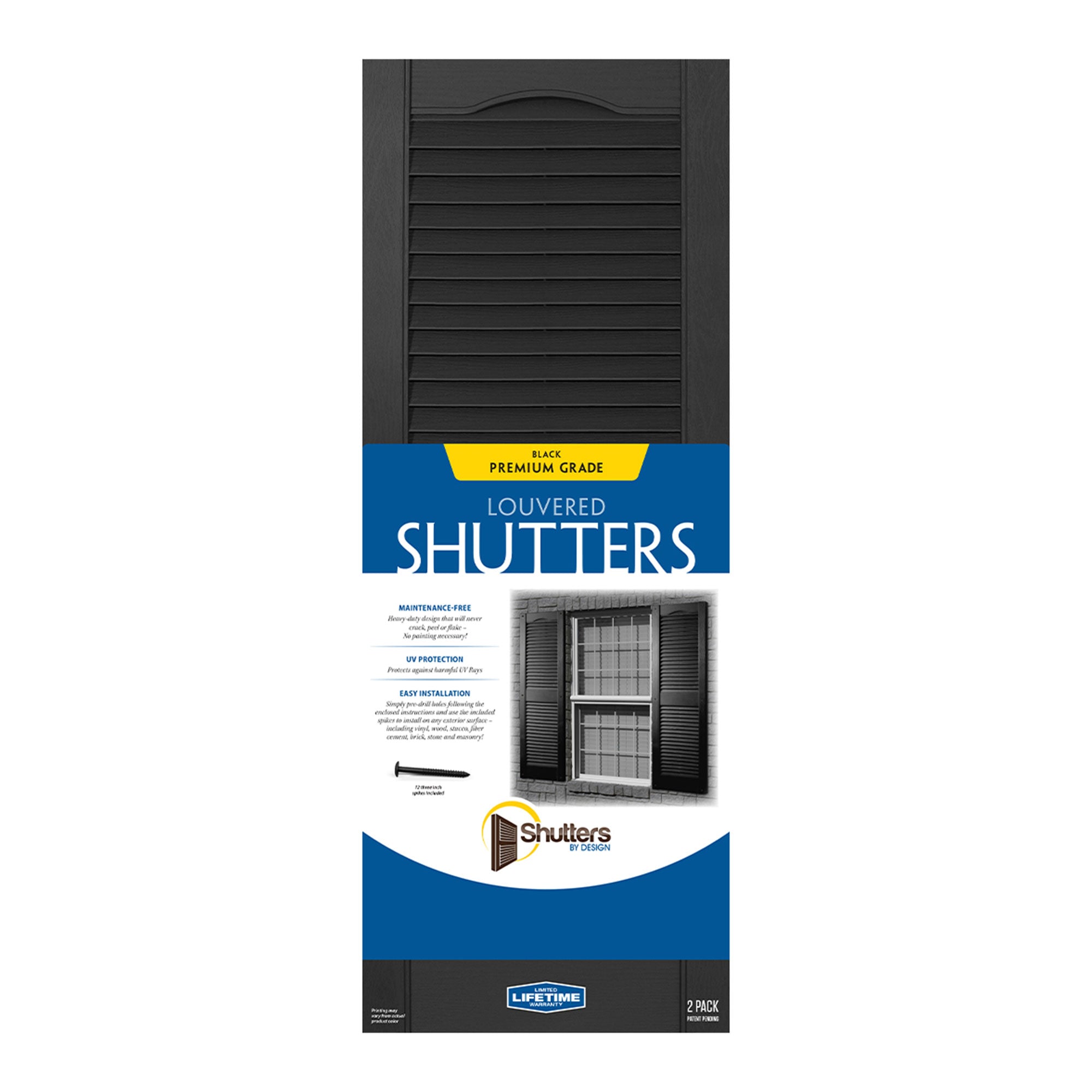 Plastic Development Group 14 x 35 Inch Vinyl Louvered Shutters, 4 Pack, Black - VMInnovations