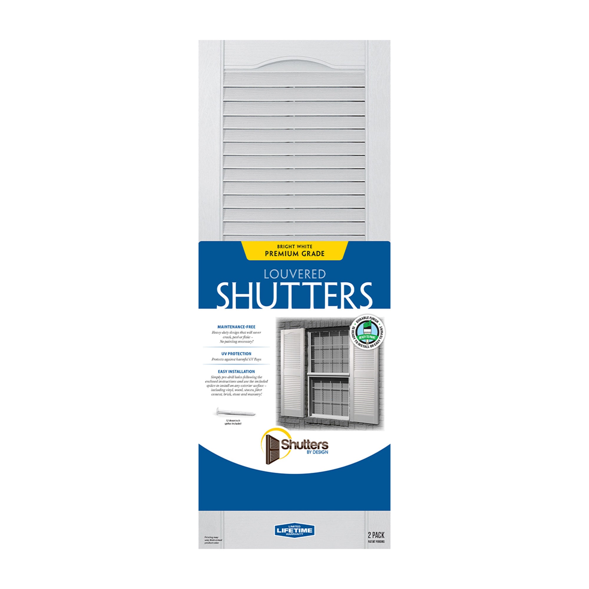 Plastic Development Group 14 x 43 Inch Vinyl Louvered Shutters, 4 Pack, White - VMInnovations
