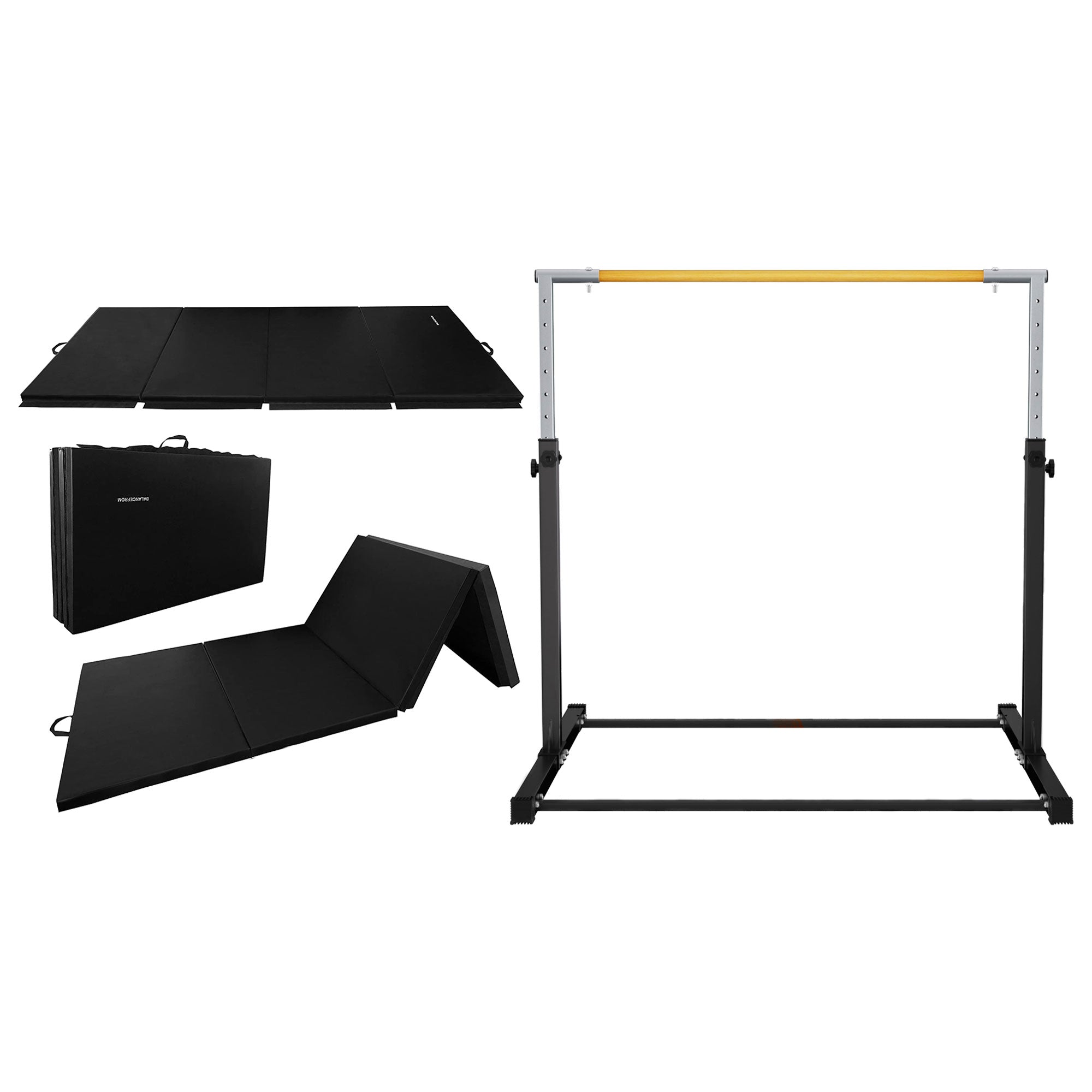BalanceFrom Fitness 120" x 48" Exercise Mat & Adjustable Gymnastics Bar, Black - VMInnovations