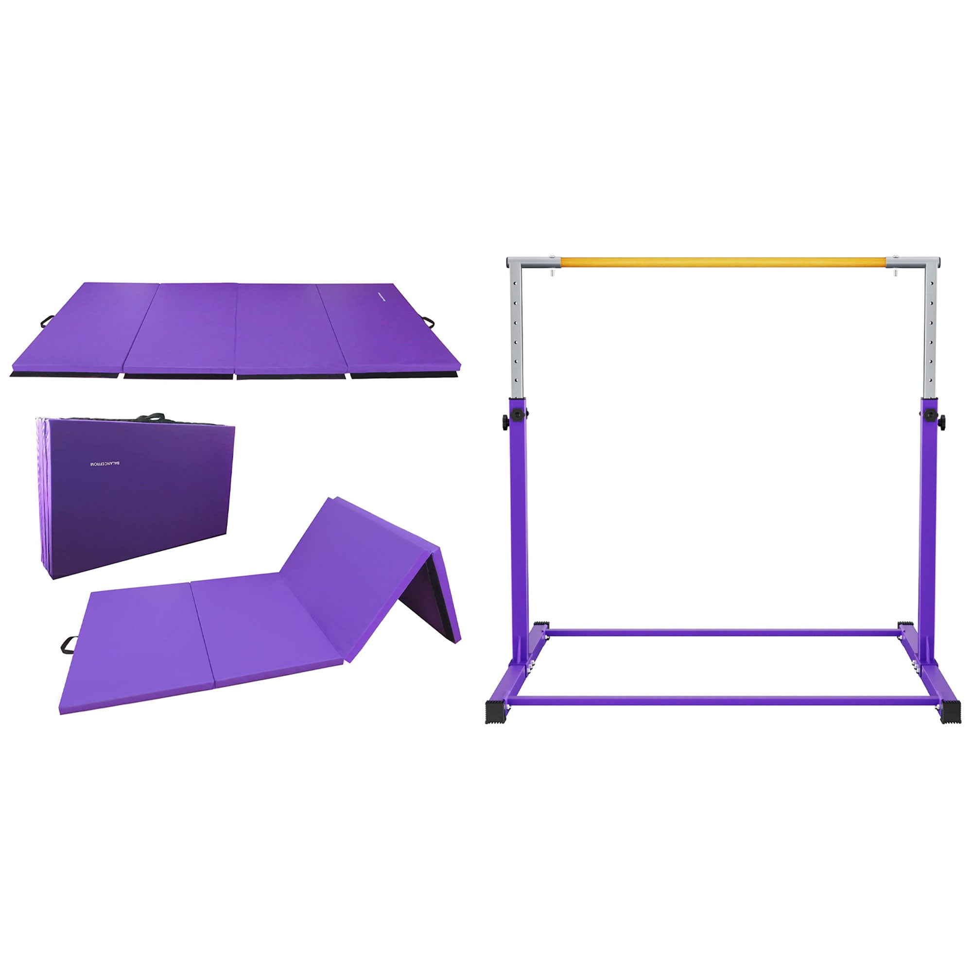 BalanceFrom Fitness 120" x 48" Exercise Mat & Adjustable Gymnastics Bar, Purple - VMInnovations