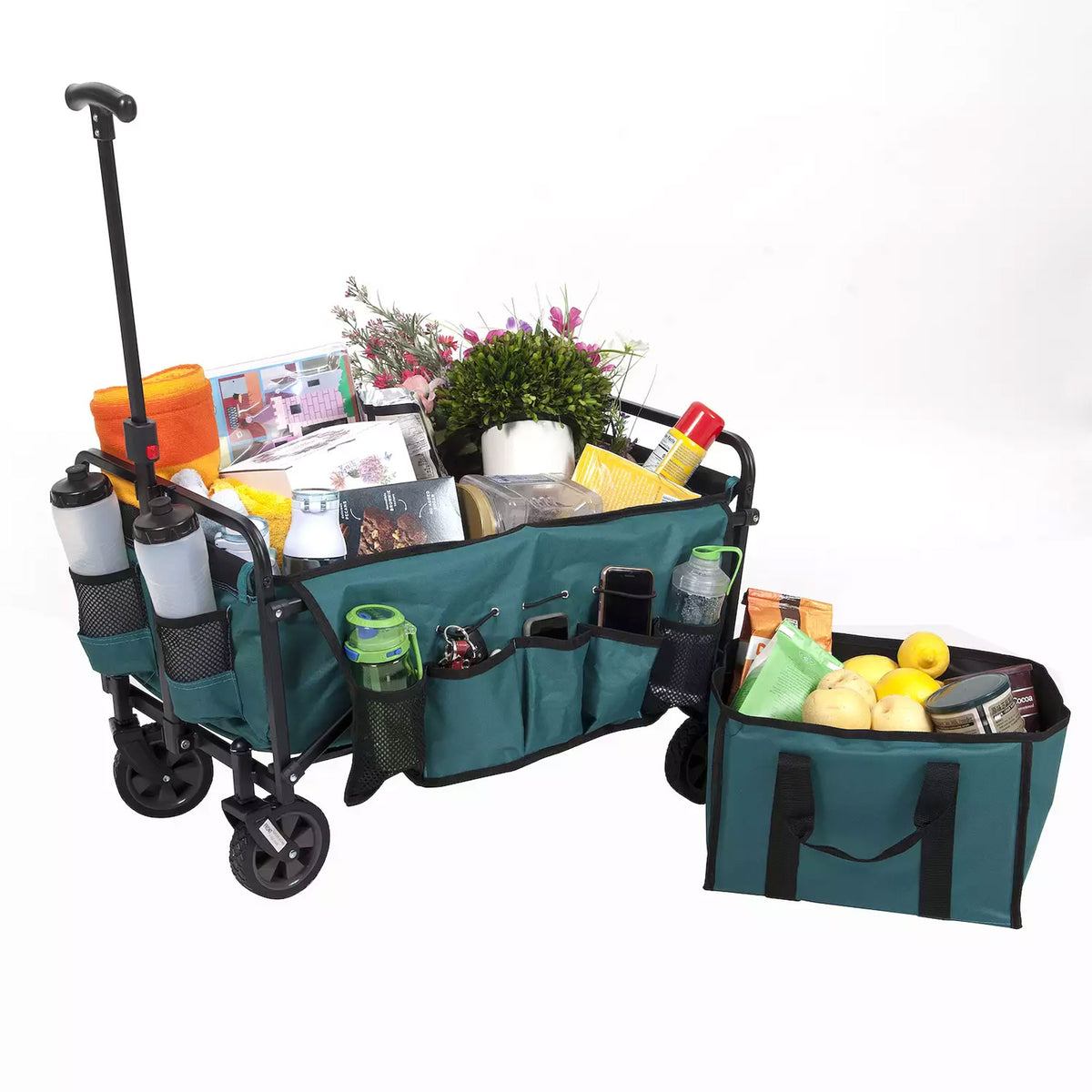 Seina All in One Foldable Garden Wagon with Mulch & Soil Dumper Included, Green - VMInnovations
