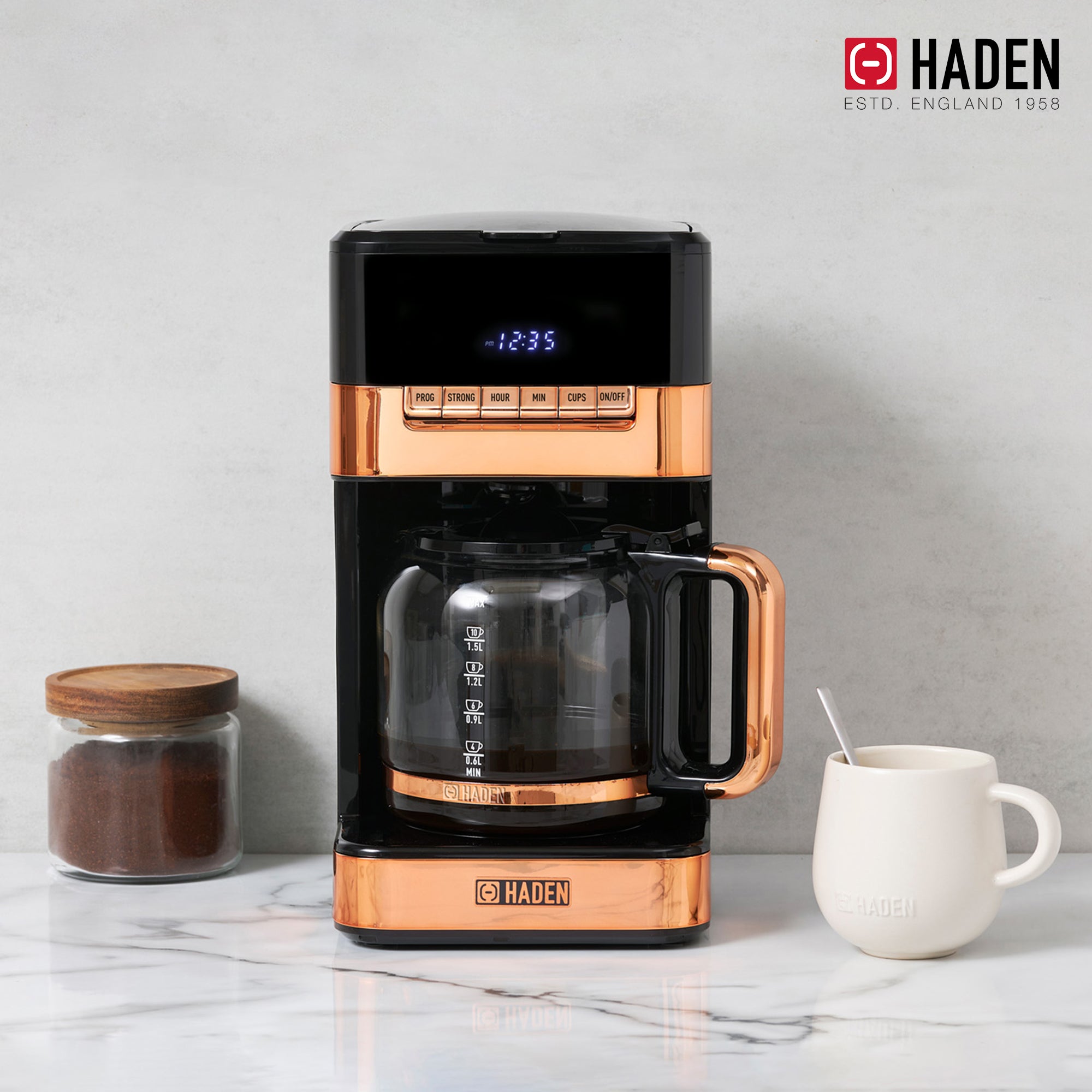 Haden 12 Cup Programmable Digital Coffee Maker, Black/Copper (Used) - VMInnovations