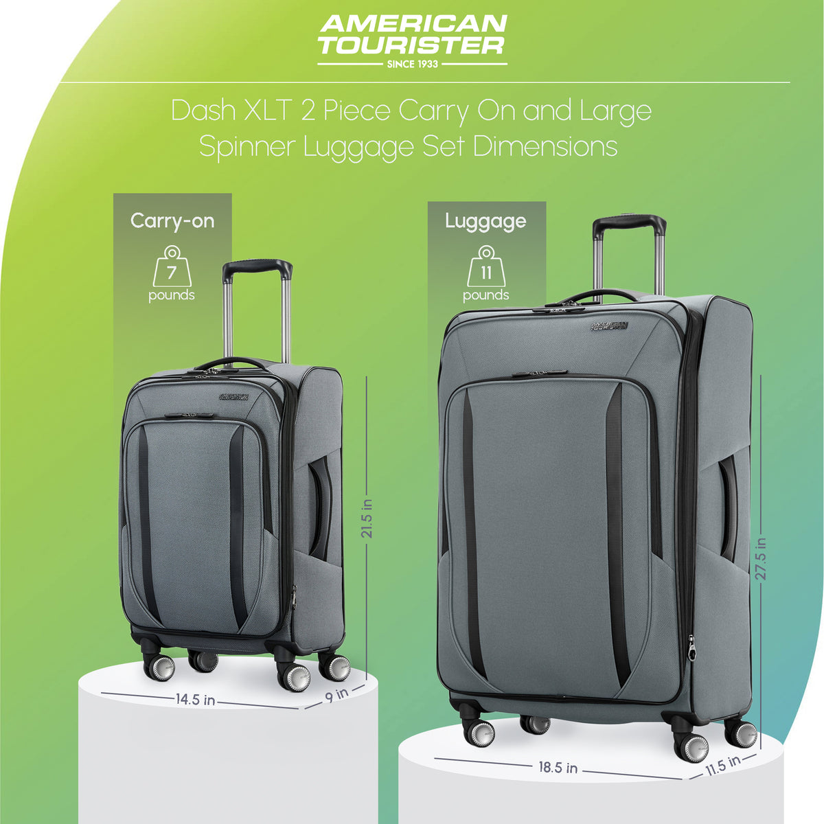 American Tourister Dash XLT 2 Piece Carry On and Large Spinner Luggage, Graphite