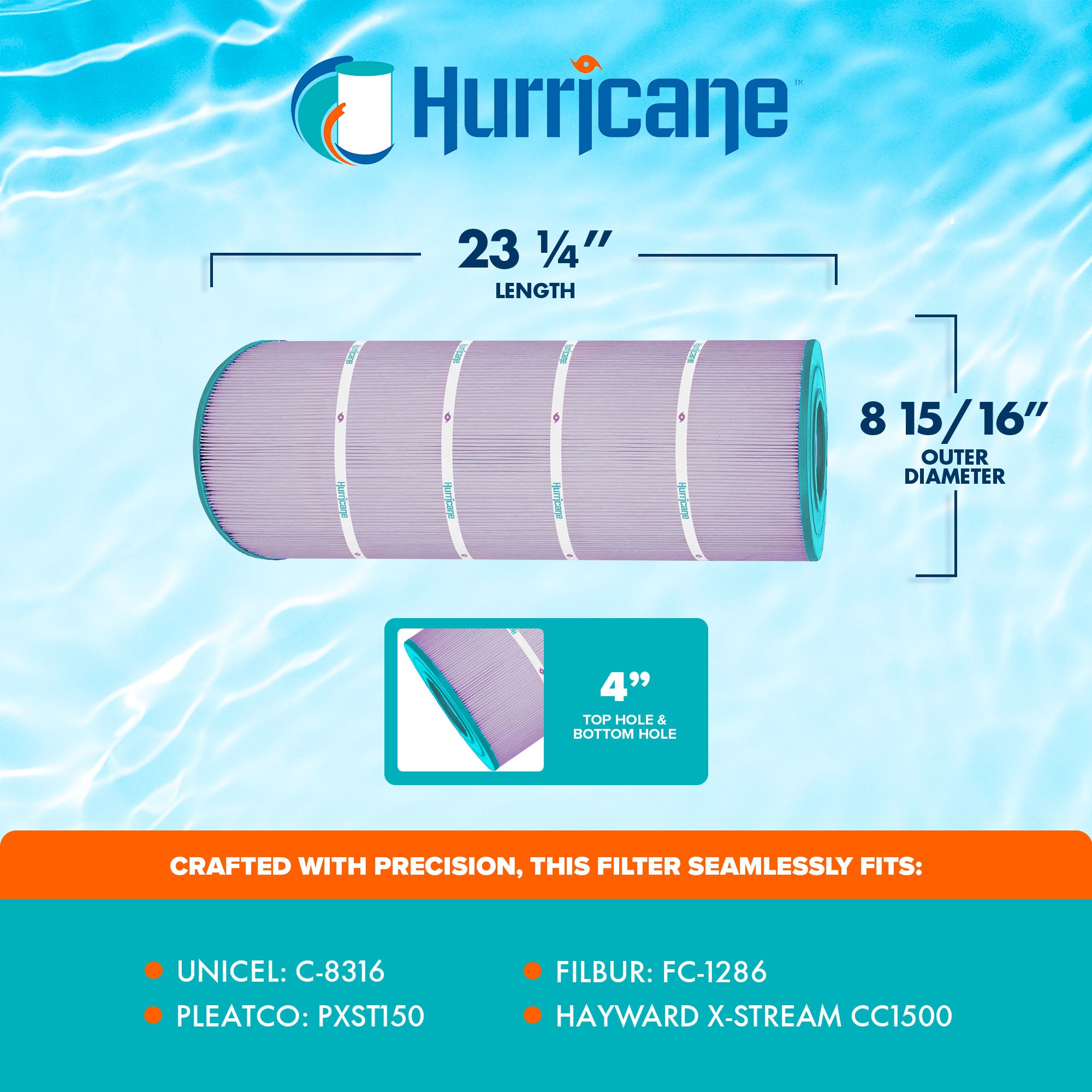 Hurricane 2 Pack HF8316-01P Platinum Purple Pool Filter Cartridge Replacement