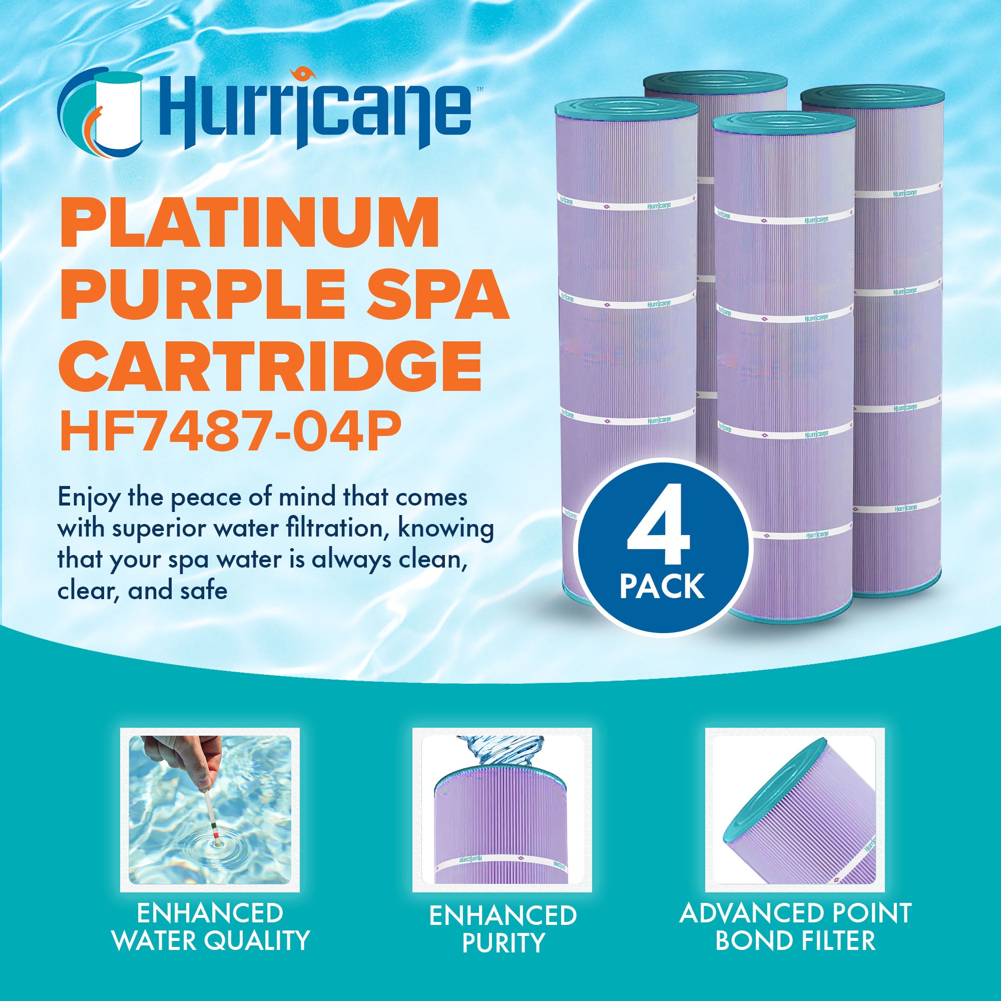 Hurricane 8 Pack HF7487-04P Platinum Purple Spa Filter Cartridge Replacement
