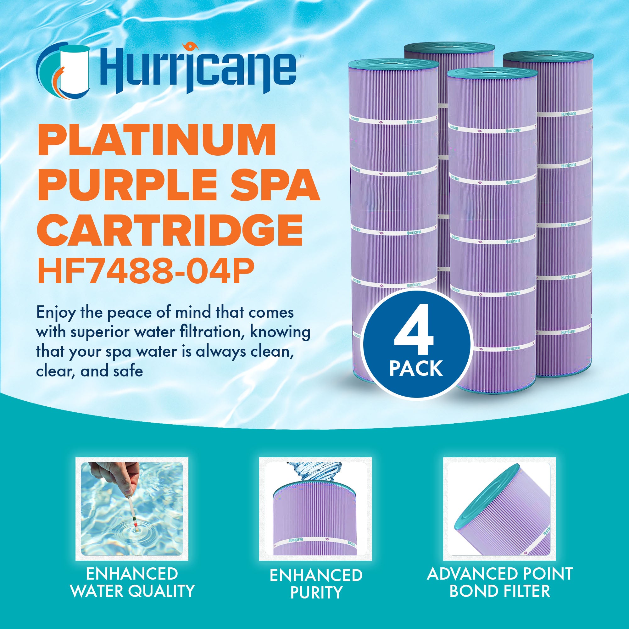Hurricane 8 Pack HF7488-04P Platinum Purple Pool Filter Cartridge Replacement