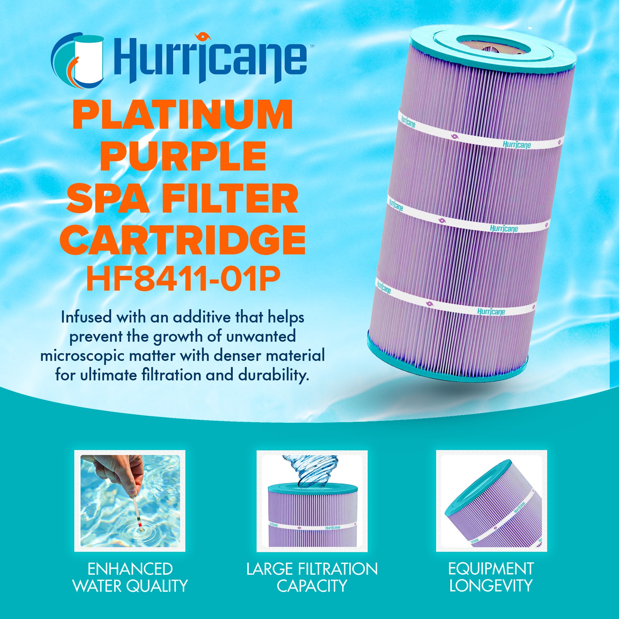 Hurricane Filters HF8411-01P Platinum Purple Spa Filter Cartridge Replacement
