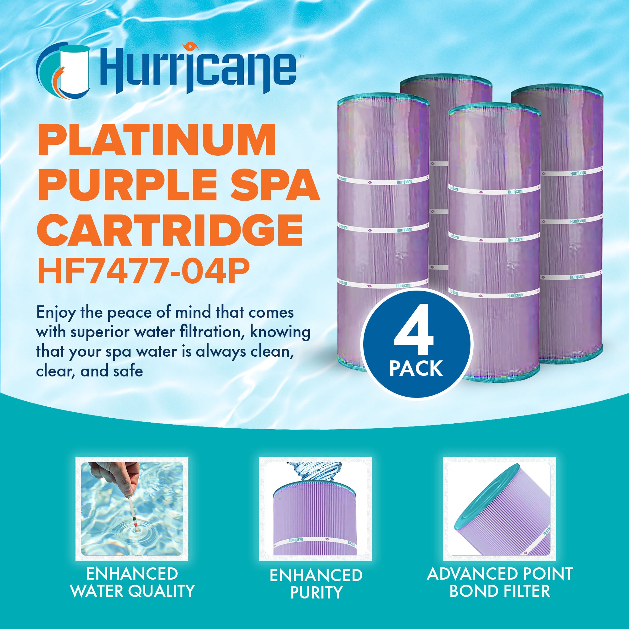 Hurricane 8 Pack HF7477-04P Platinum Purple Pool and Spa Cartridge Replacement