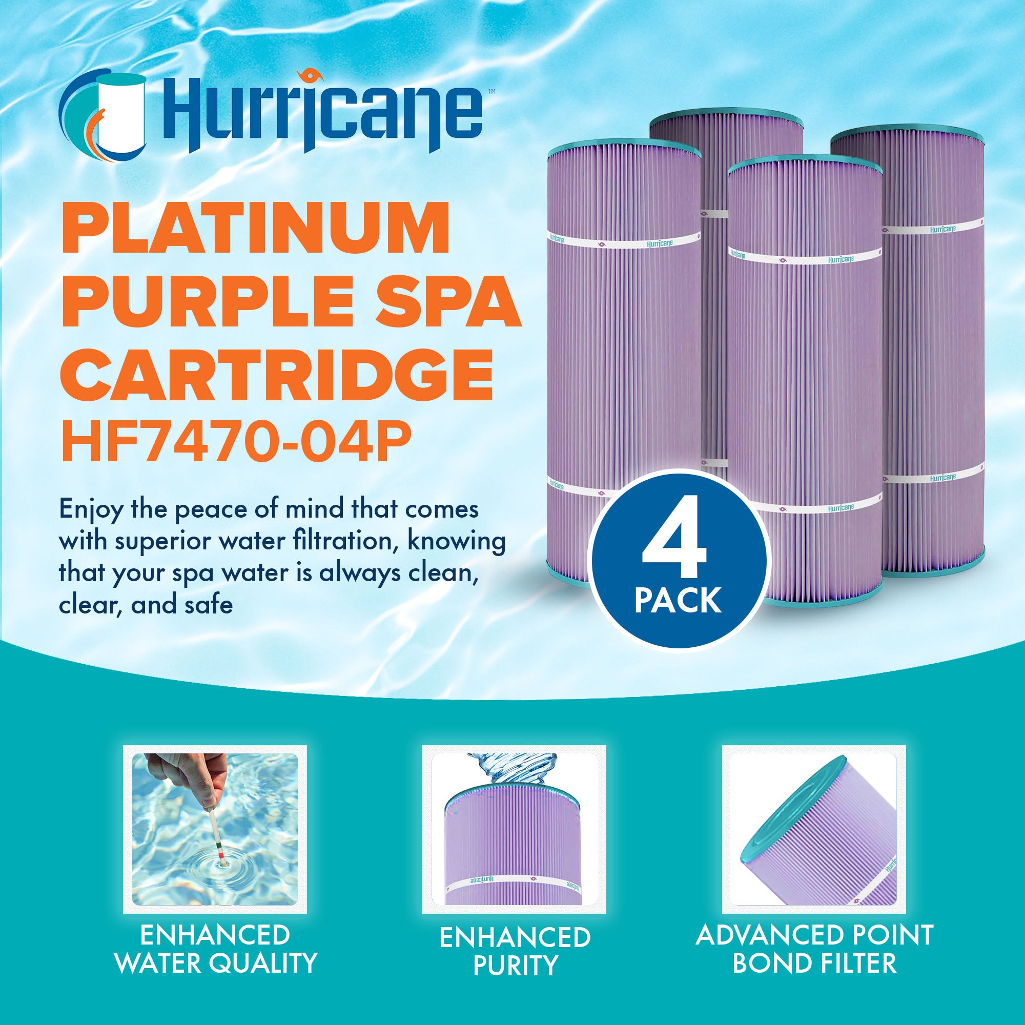 Hurricane 4 Pack HF7470-04P Platinum Purple Pool Filter Cartridge (Open Box) - VMInnovations