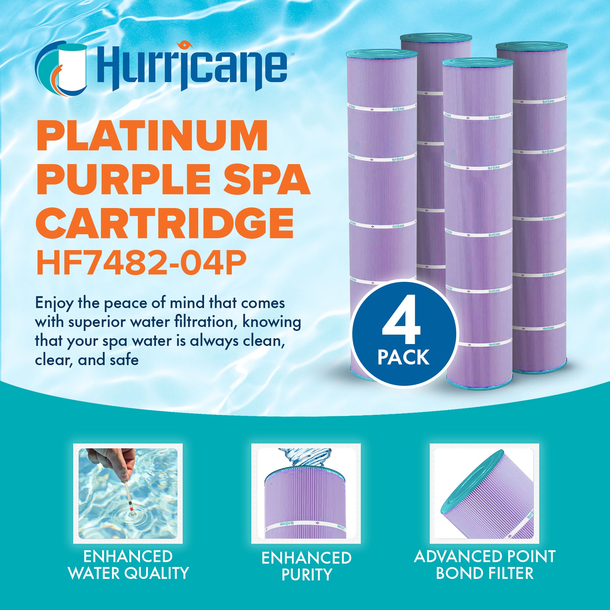 Hurricane 16 Pack HF7482-04P Platinum Purple Spa Filter Cartridge Replacement