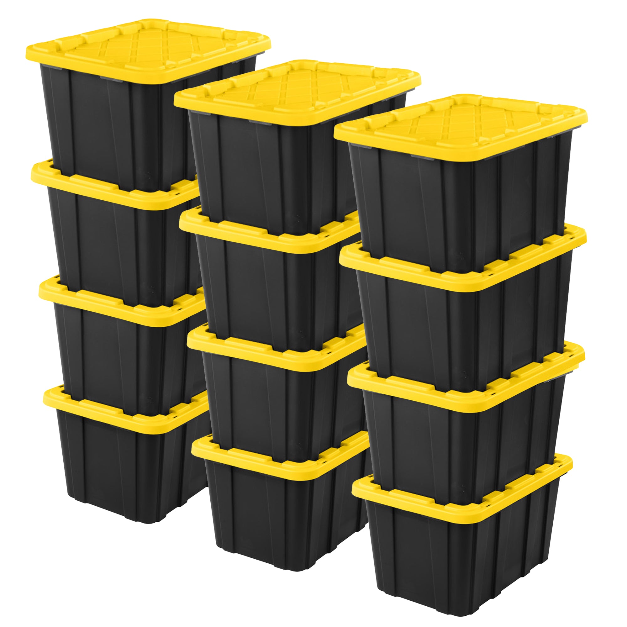 Sterilite 27 Gallon Industrial Stackable Storage Tote Lidded Containers, 12 Pack - VMInnovations