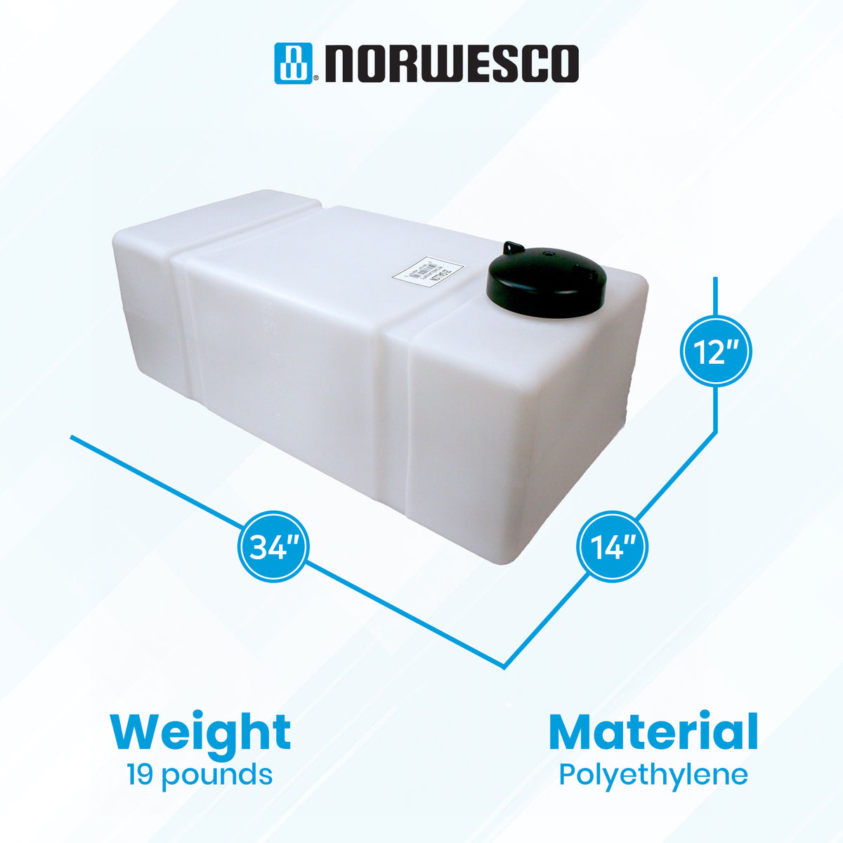 Norwesco 25 Gallon Rectangular Flat Bottom Utility Tank for Lawn Care, White