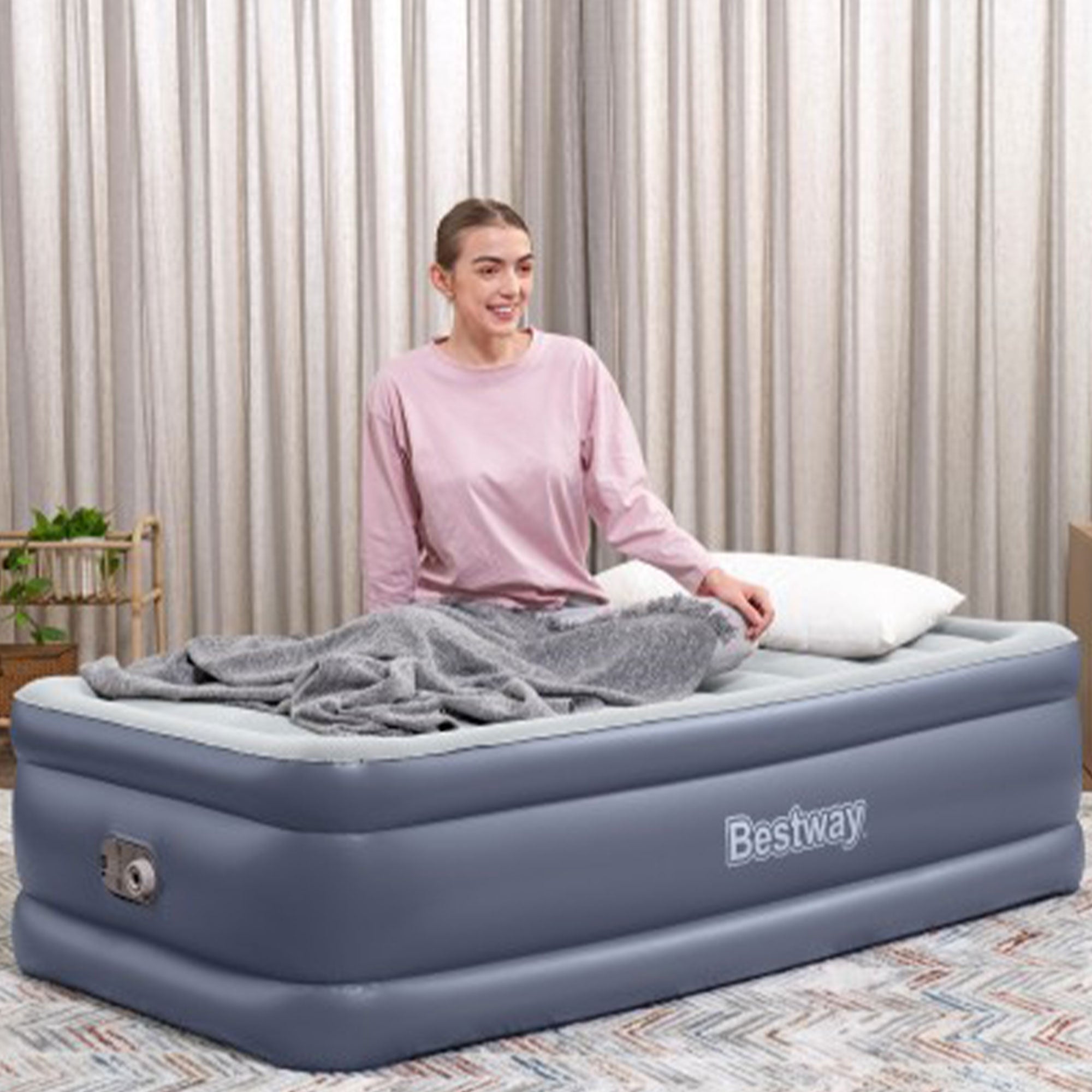 Bestway Air Mattress Inflatable Twin-Sized Bed with Built-In AC Pump (Open Box)