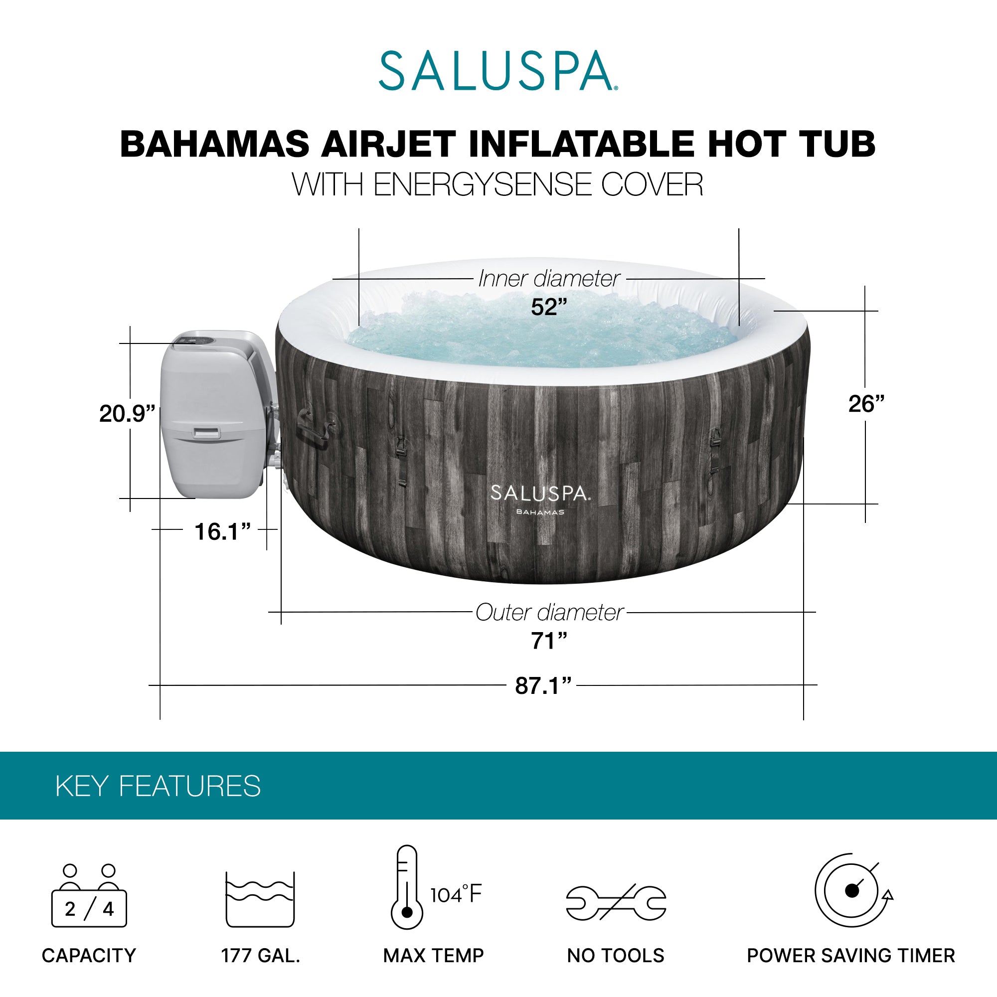 Bestway SaluSpa Bahamas 4Person Inflatable HotTub Energy-Efficient Spa(Open Box) - VMInnovations