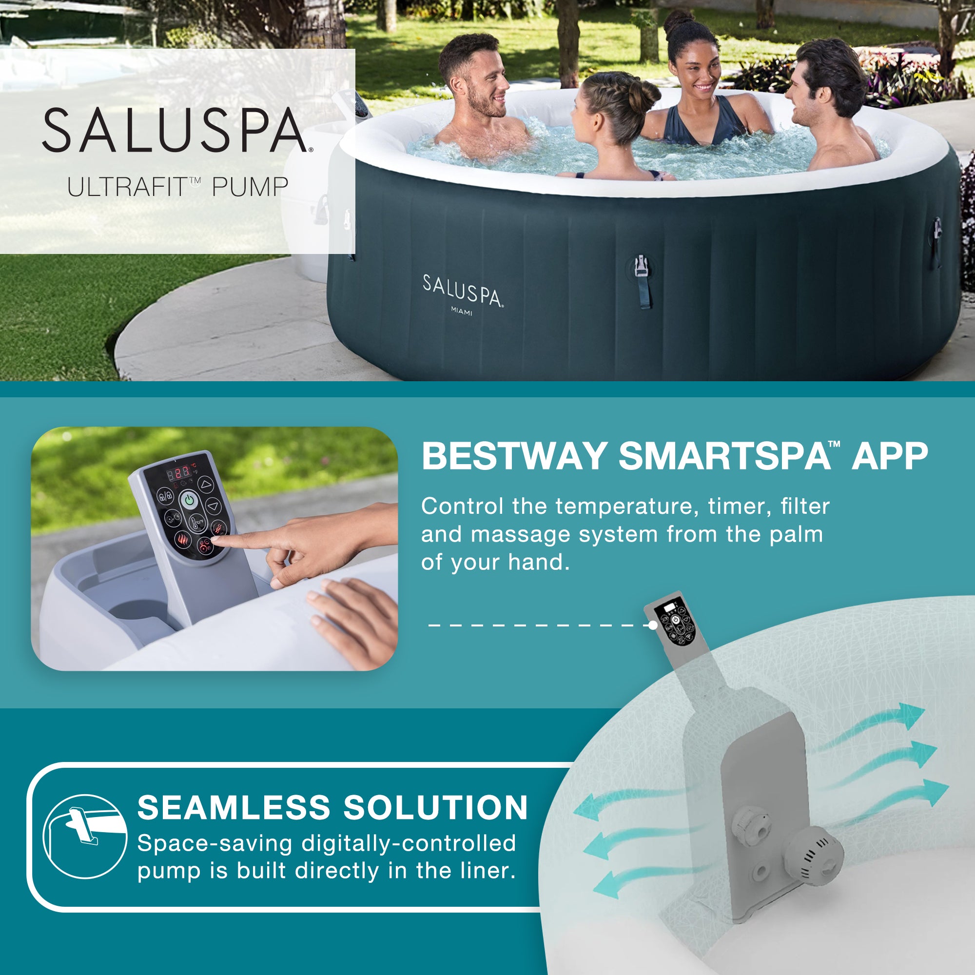 Bestway Miami AirJet 4-6 Person Inflatable Spa w/ EnergySense Cover (Open Box) - VMInnovations