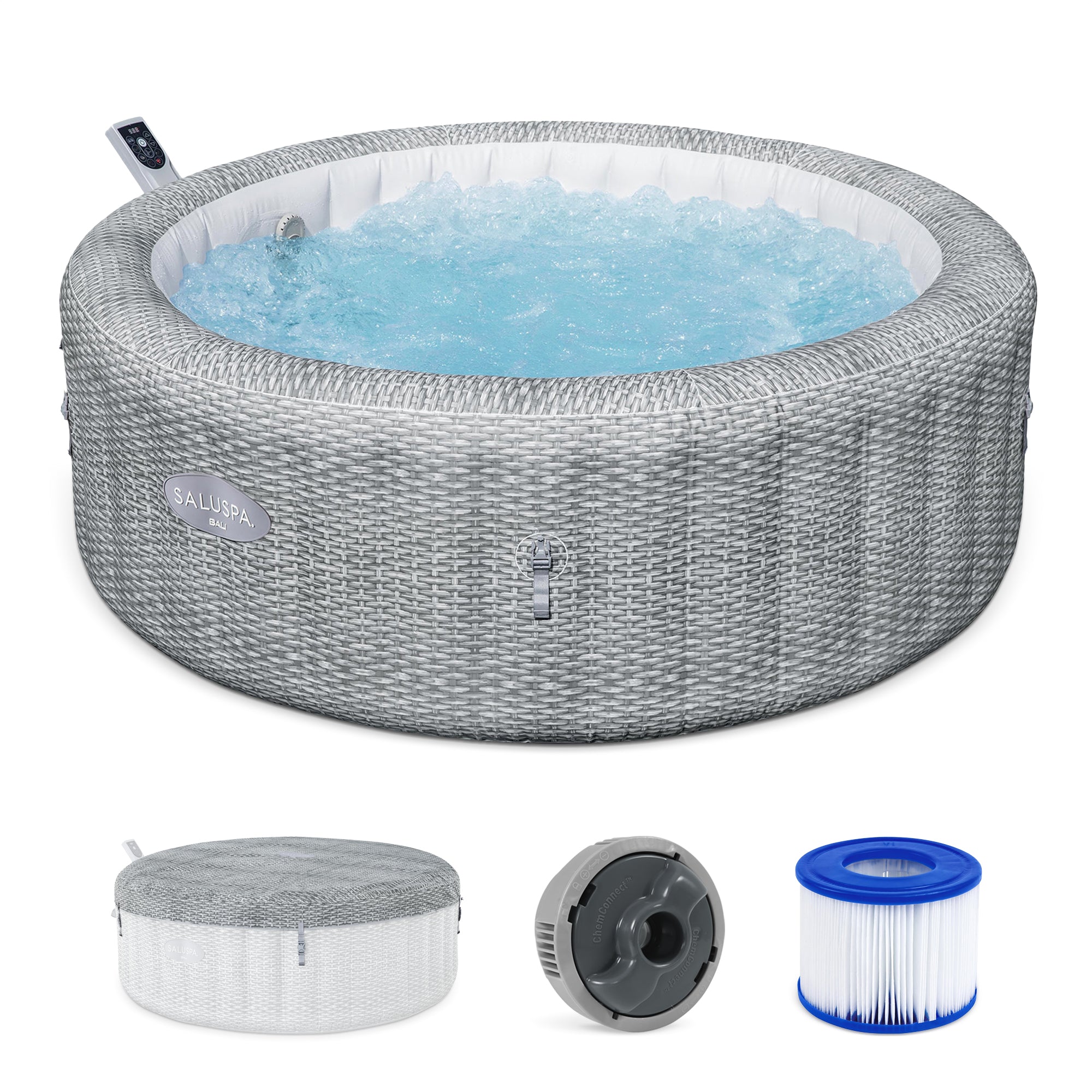 Bestway Bali Smart AirJet Inflatable Spa w/ EnergySense Cover, Gray (Open Box) - VMInnovations