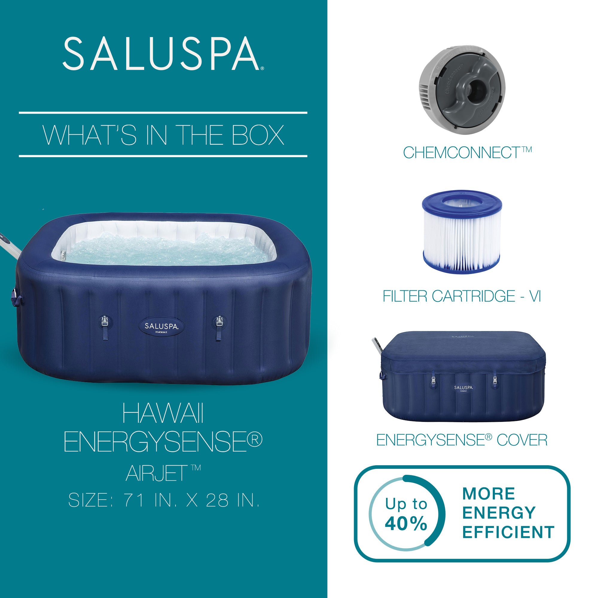 Bestway SaluSpa Hawaii Smart AirJet Inflatable Hot Tub with Cover (Open Box) - VMInnovations