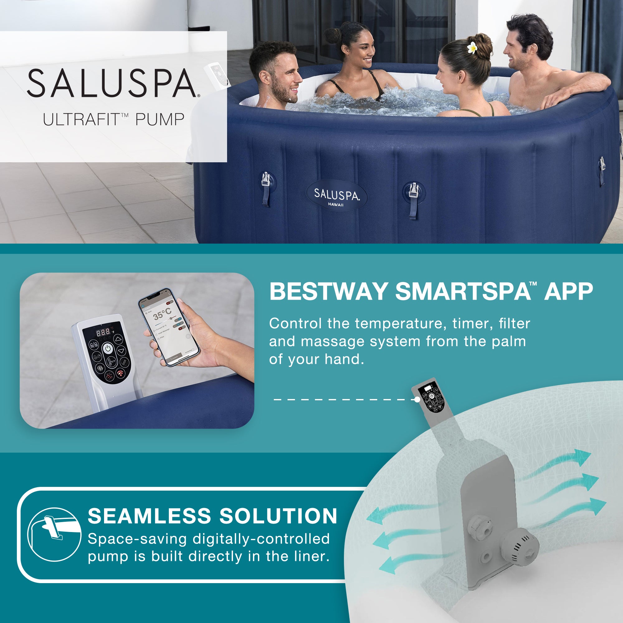 Bestway SaluSpa Hawaii Smart AirJet Inflatable Hot Tub with Cover (Open Box)