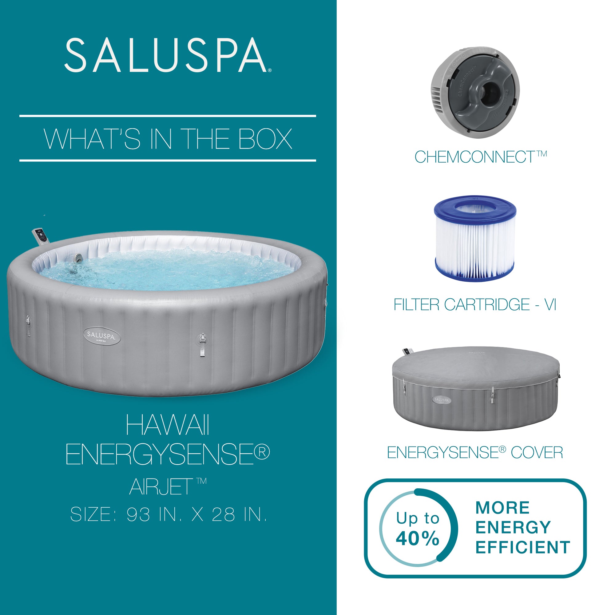 Bestway Hawaii Smart AirJet Inflatable Hot Tub with EnergySense Cover (Open Box)