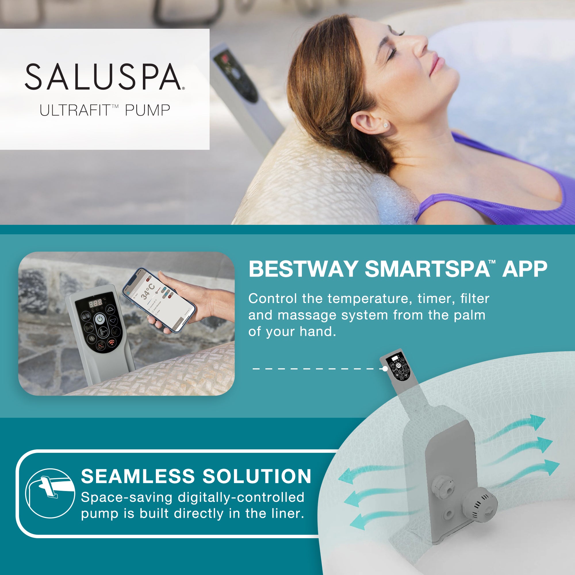 Bestway SaluSpa Smart AirJet Inflatable Hot Tub w/EnergySense Cover (Open Box)