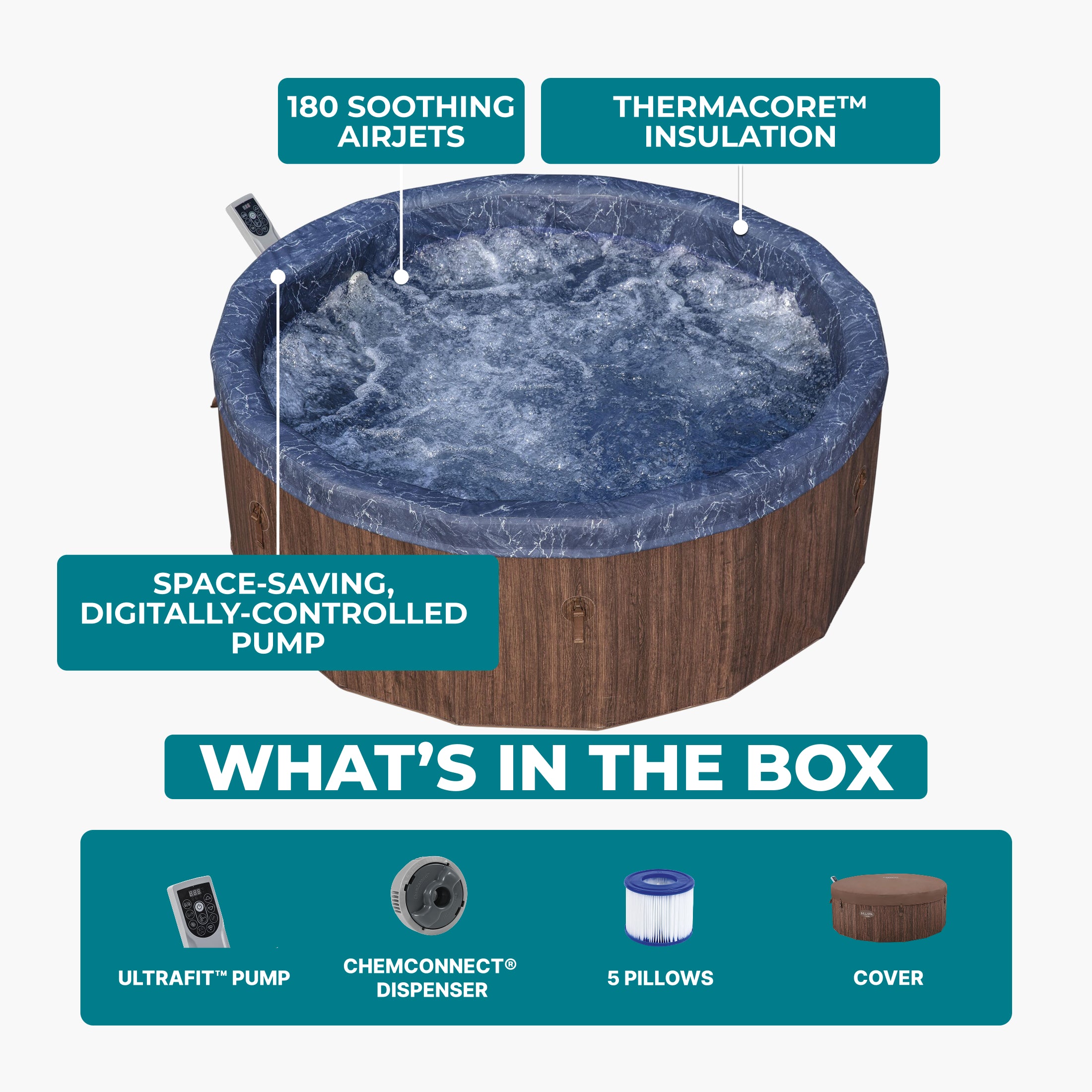 Bestway Toronto 5-7 Person Energy-Efficient AirJet Hot Tub, App (Open Box)
