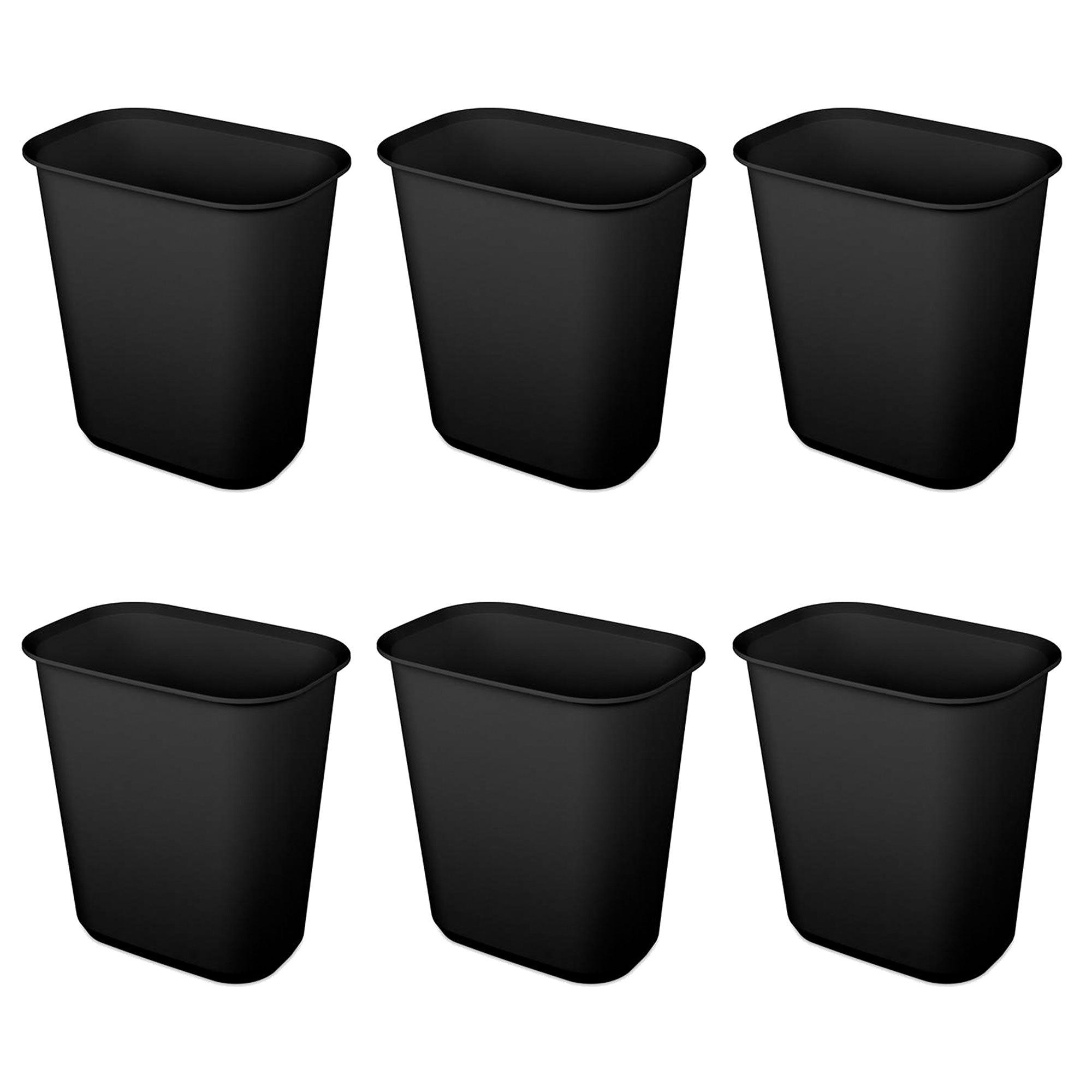 Sterilite Rectangular Wastebasket 5.5 Gallon Open Top Trash Bin, 6 Pack, Black - VMInnovations