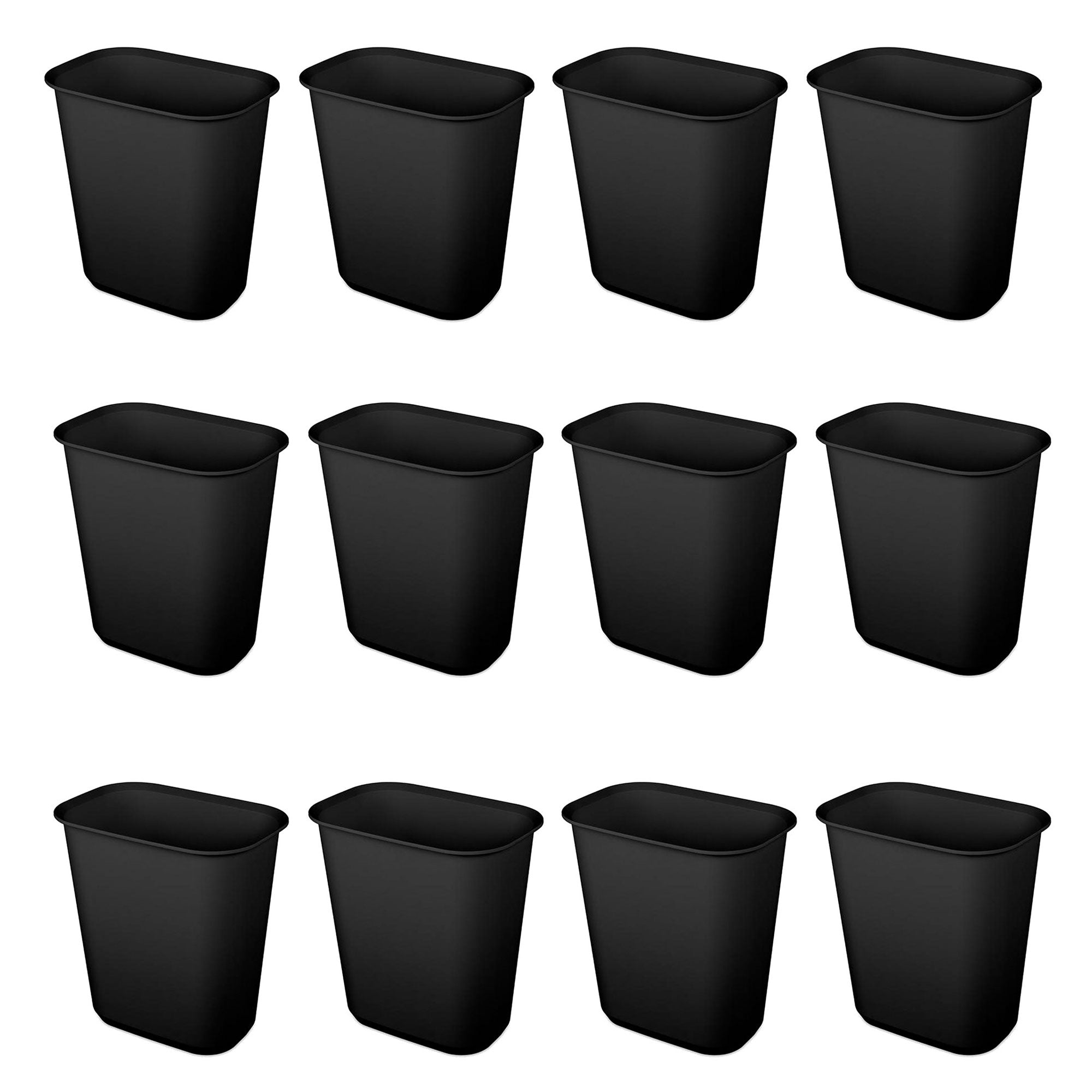 Sterilite Rectangular Wastebasket 5.5 Gallon Open Top Trash Bin, 12 Pack, Black - VMInnovations