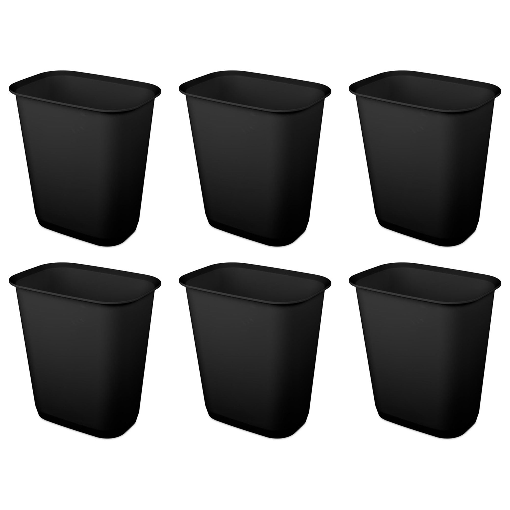 Sterilite Rectangular Wastebasket 9 Gallon Open Top Trash Bin, 6 Pack, Black