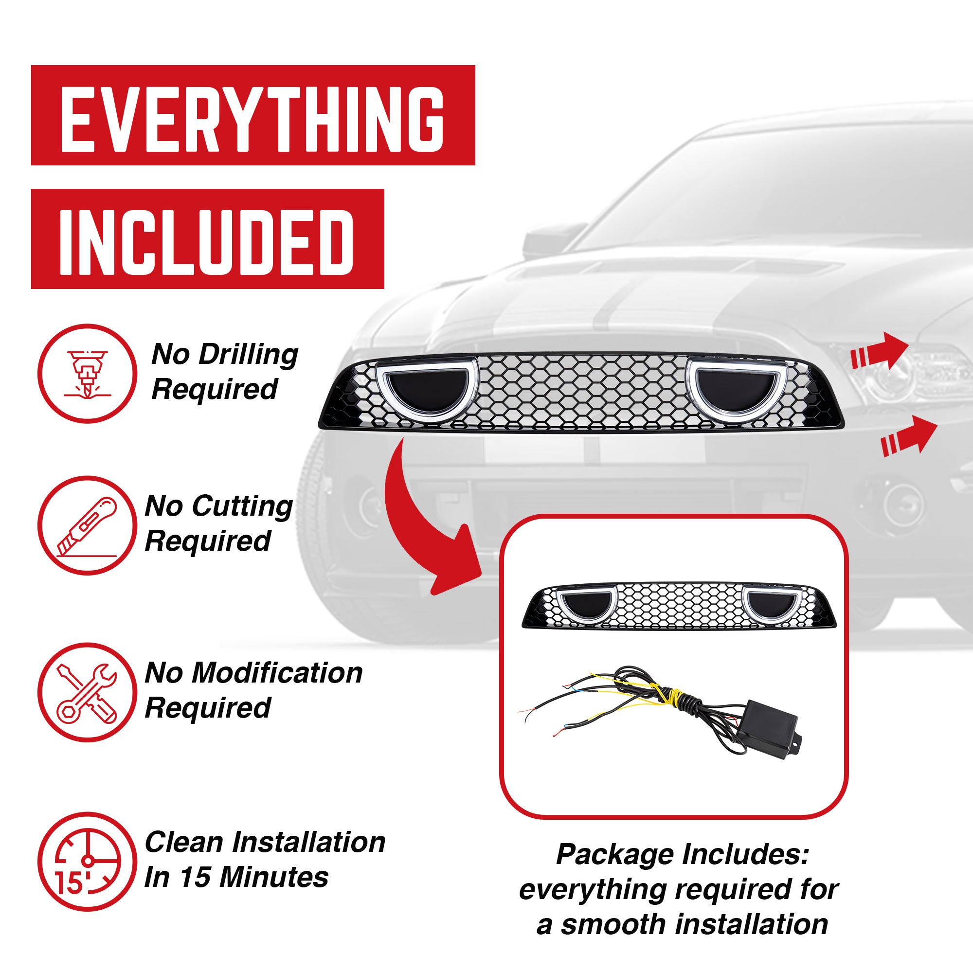 AMERICAN MODIFIED Mustang Upper Grille fits 2013-14 Ford Mustang GT V6(Open Box) - VMInnovations