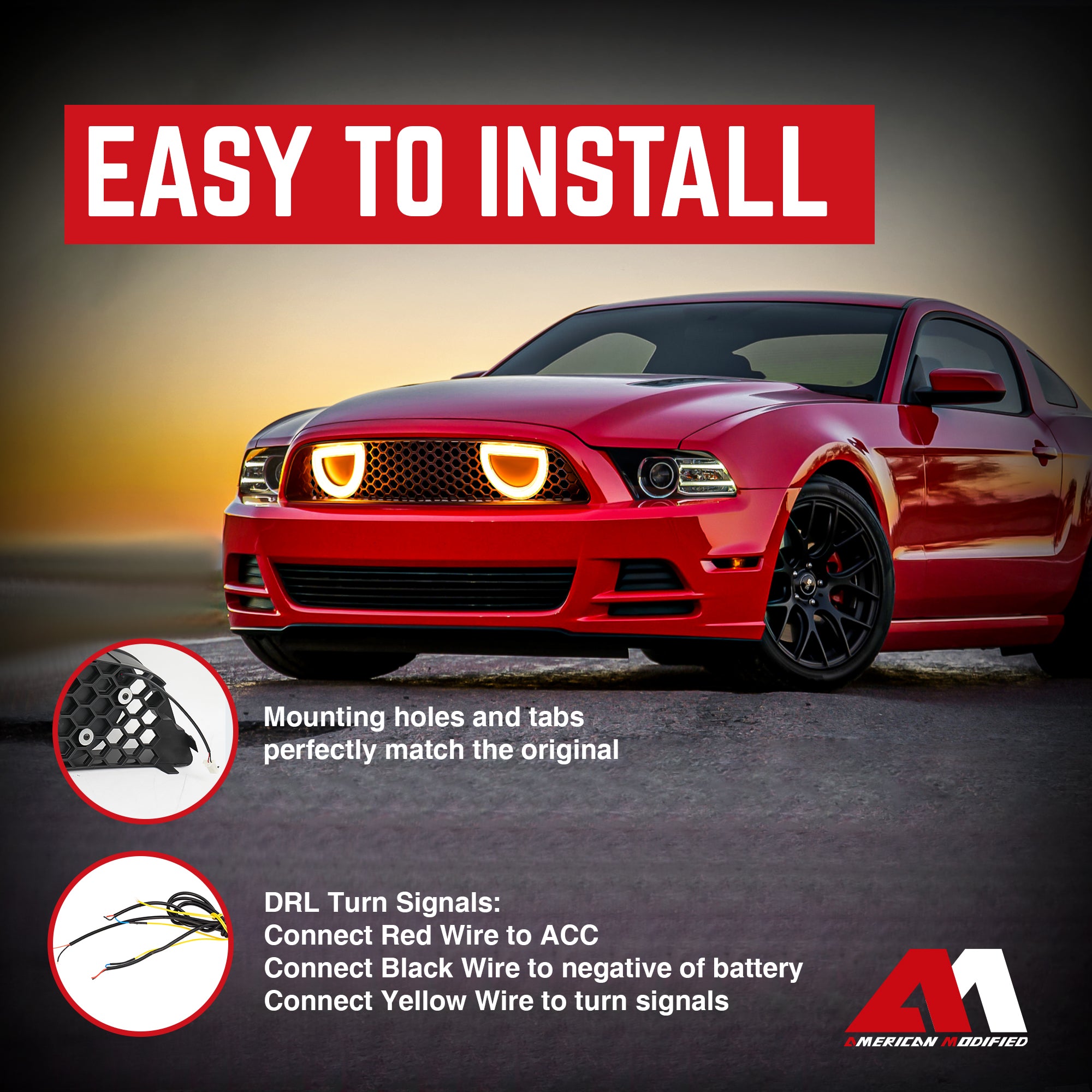 AMERICAN MODIFIED Mustang Front Upper Grille Fits 2013-2014 Ford Mustang GT V6 - VMInnovations