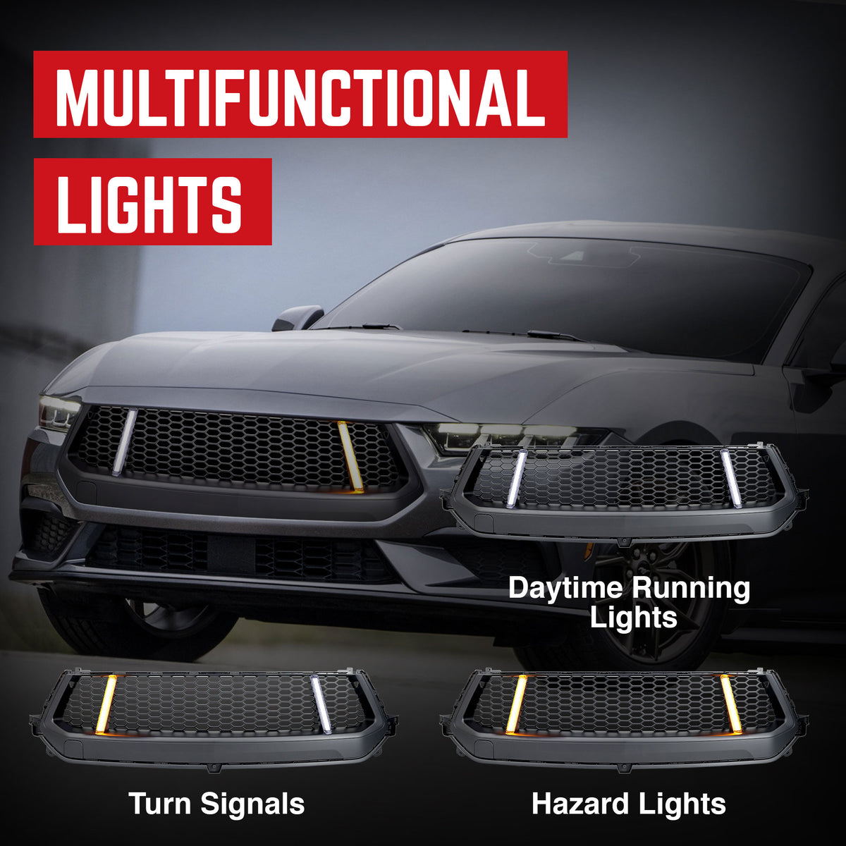AMERICAN MODIFIED GT Style Front Grille w/LED DRL for 2024+ Mustang GT(Open Box)