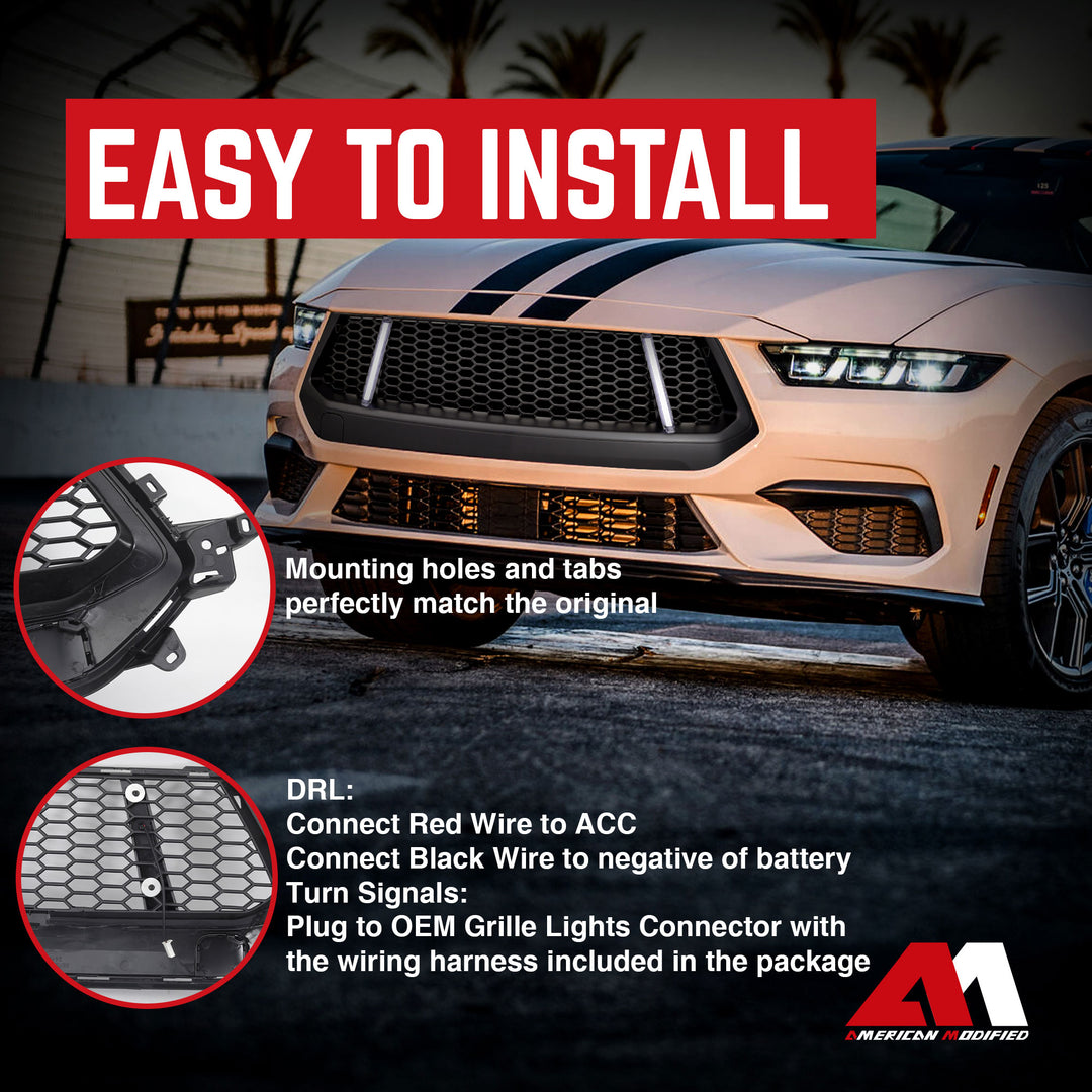 AMERICAN MODIFIED GT Style Front Grille w/LED DRL for 2024+ Mustang EcoBoost/GT - VMInnovations