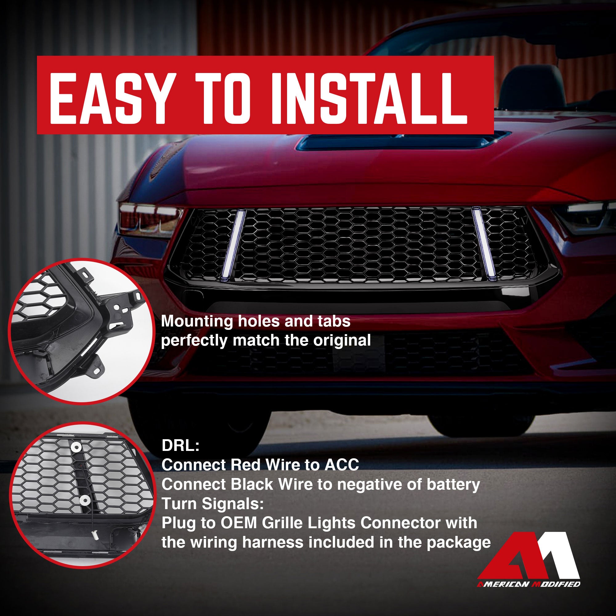 AMERICAN MODIFIED Front Grille w/LED DRL for 2024+ Mustang EcoBoost/GT(Open Box) - VMInnovations