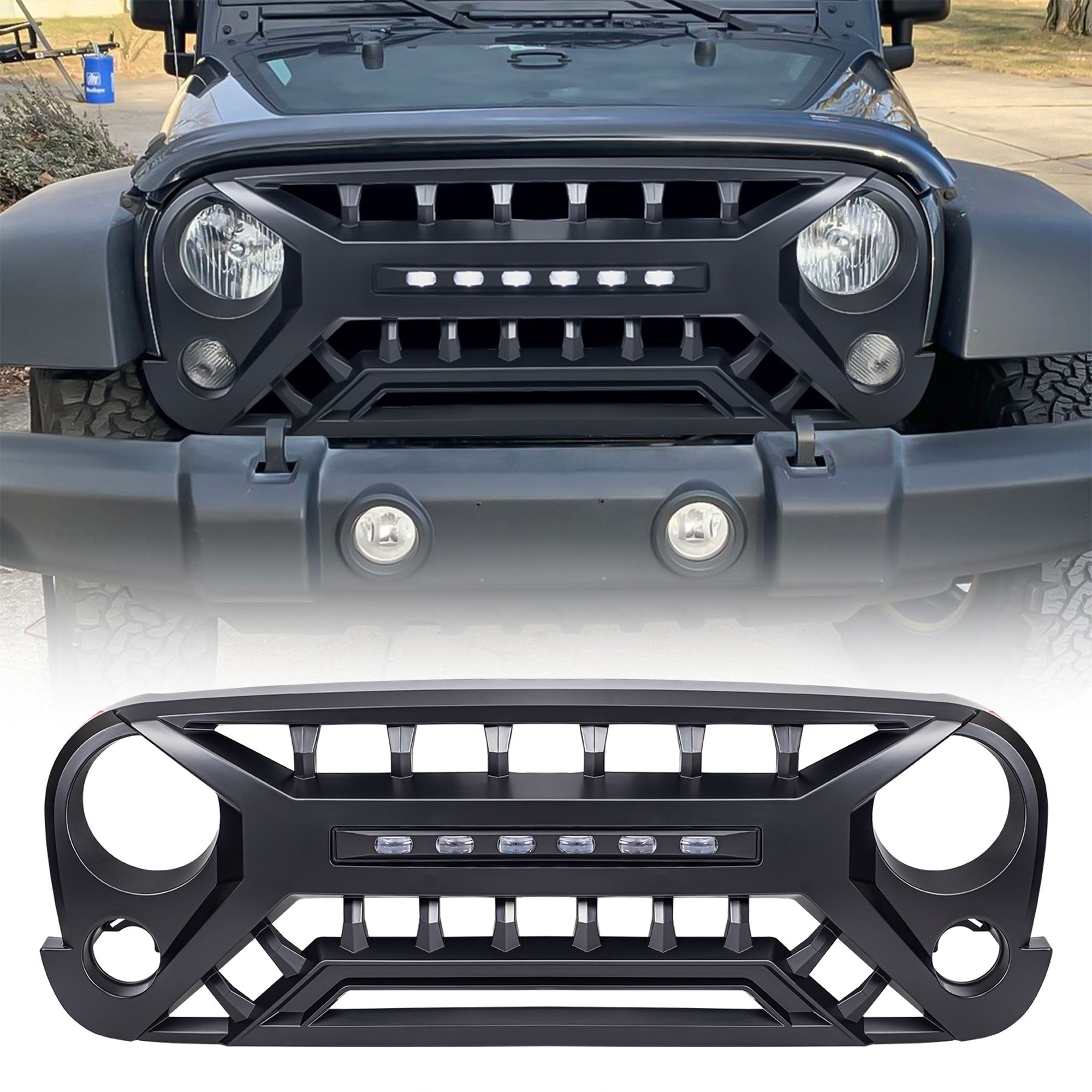 AMERICAN MODIFIED Armor Grille for 2007 to 2018 Jeep Wrangler JK, Matte Black - VMInnovations