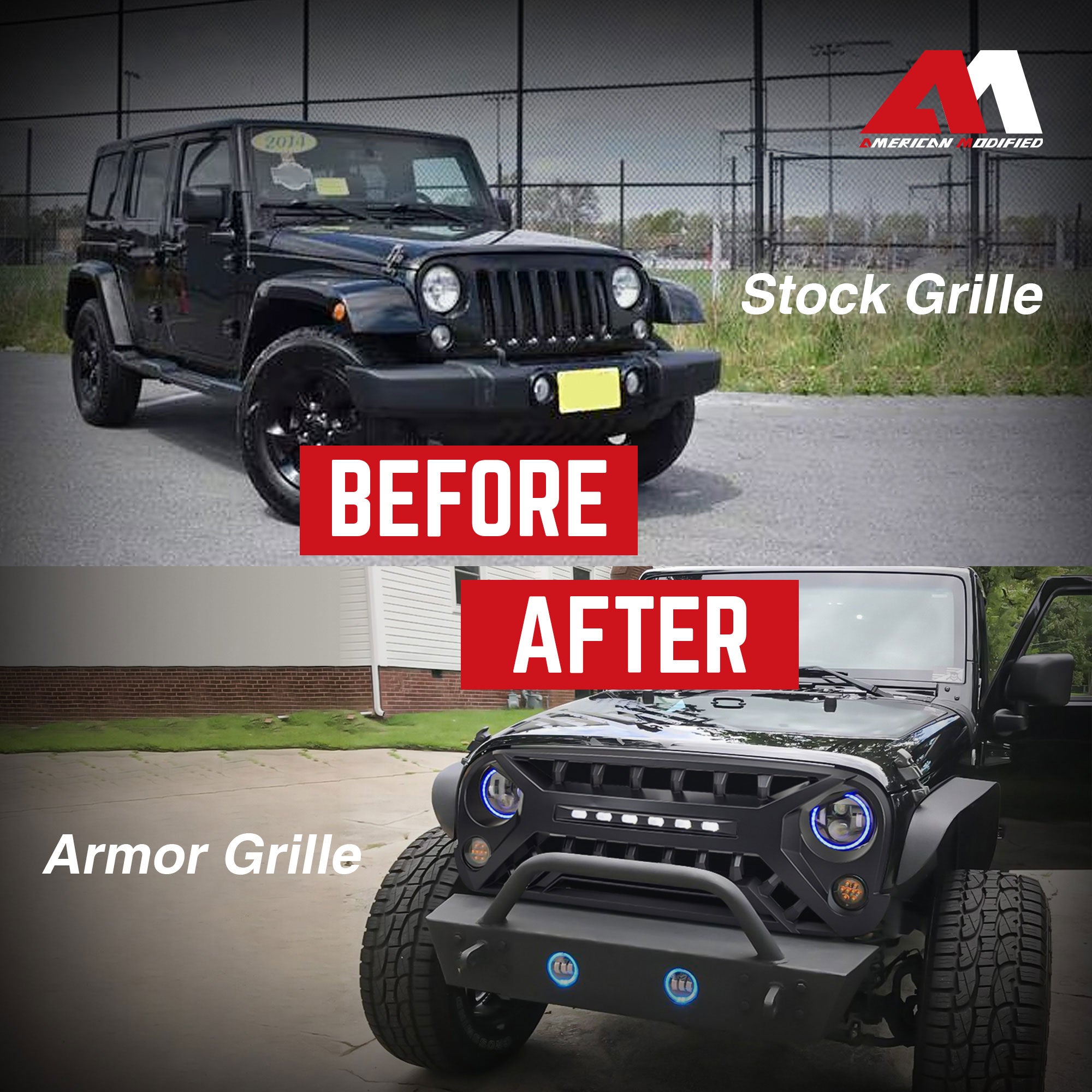 AMERICAN MODIFIED Armor Grille for 2007 to 2018 Jeep Wrangler JK, Matte Black - VMInnovations