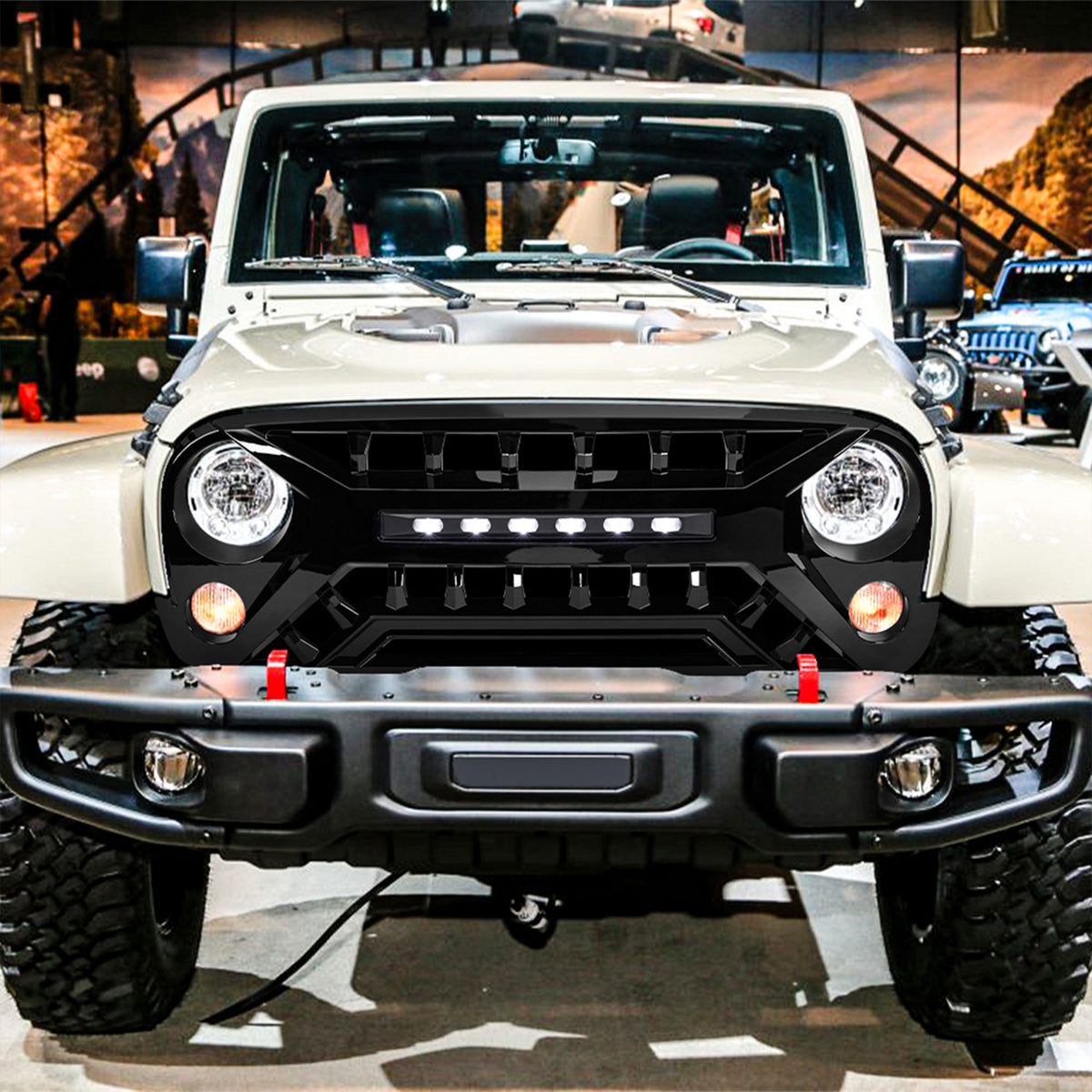 AMERICAN MODIFIED Grille w/Off-Road Lights, 07-18 Jeep Wrangler JK (Open Box) - VMInnovations